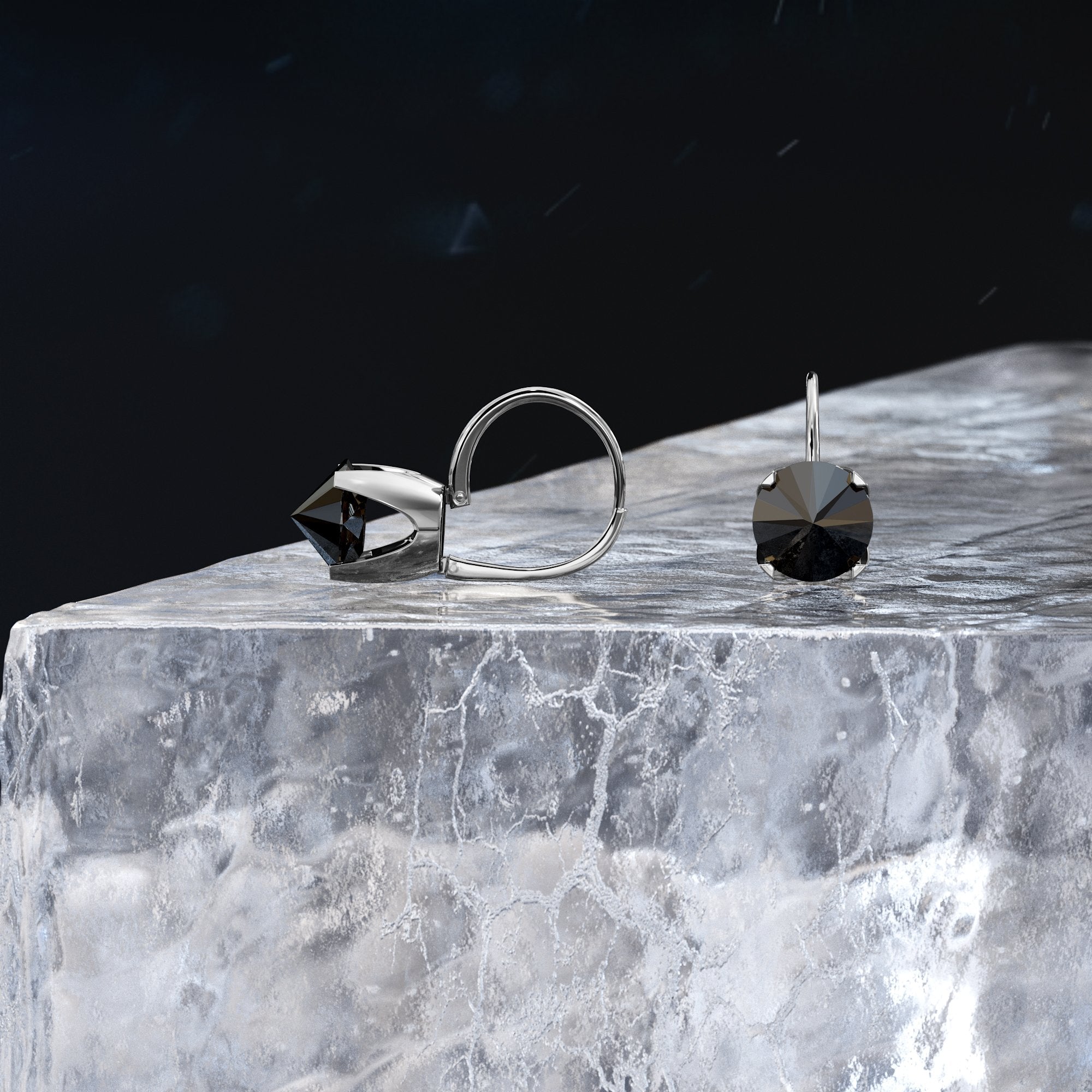 Natural Black Diamonds White Gold Alternative Earrings