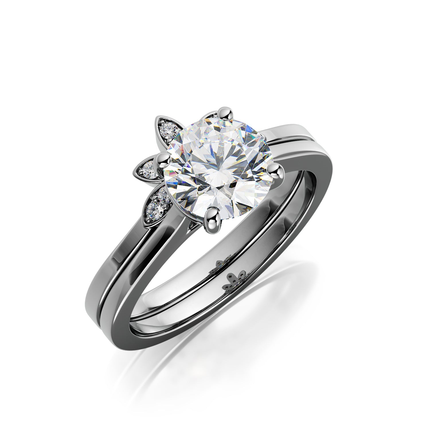 Glare - Plain Band Natural Round Cut Diamond Engagement Set
