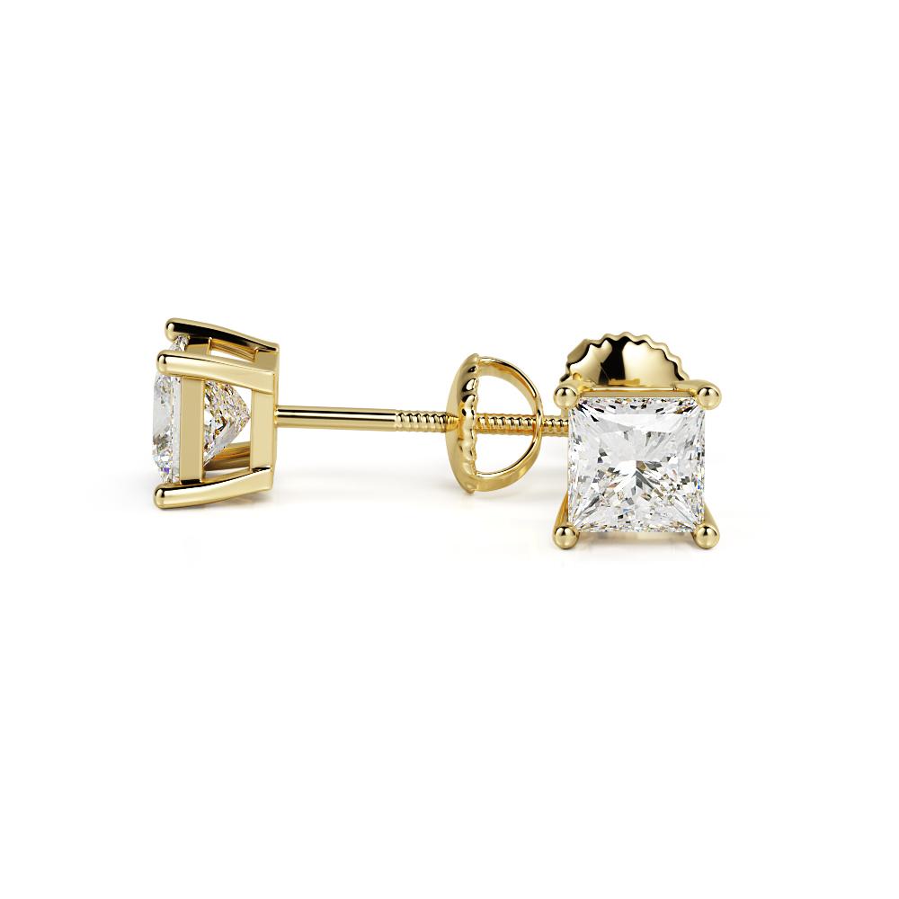 Stud Solitaire Earrings 1 Natural Diamonds in Yellow Gold