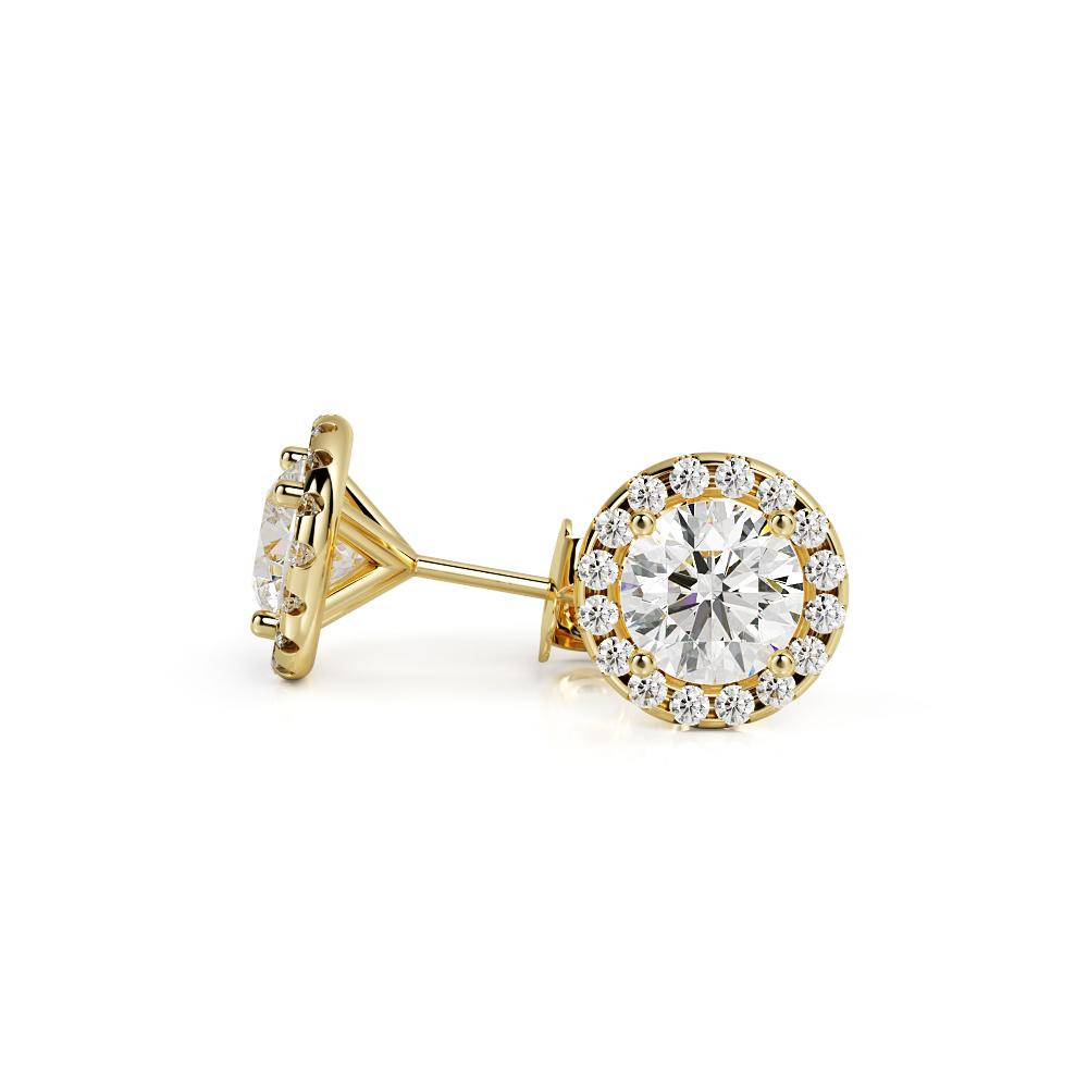 Halo Earrings Natural Diamonds in Yellow Gold