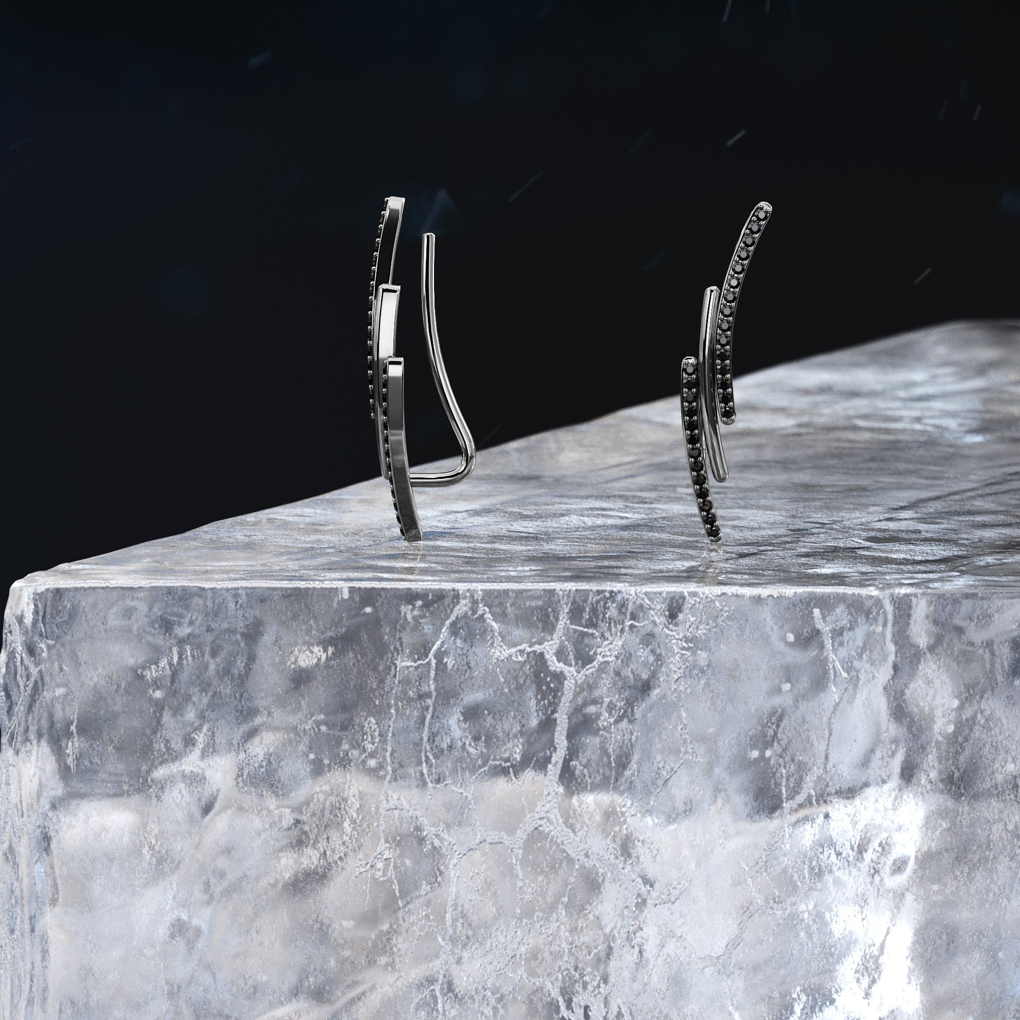 CLimber Natural Black Diamonds White Gold Unique Earrings