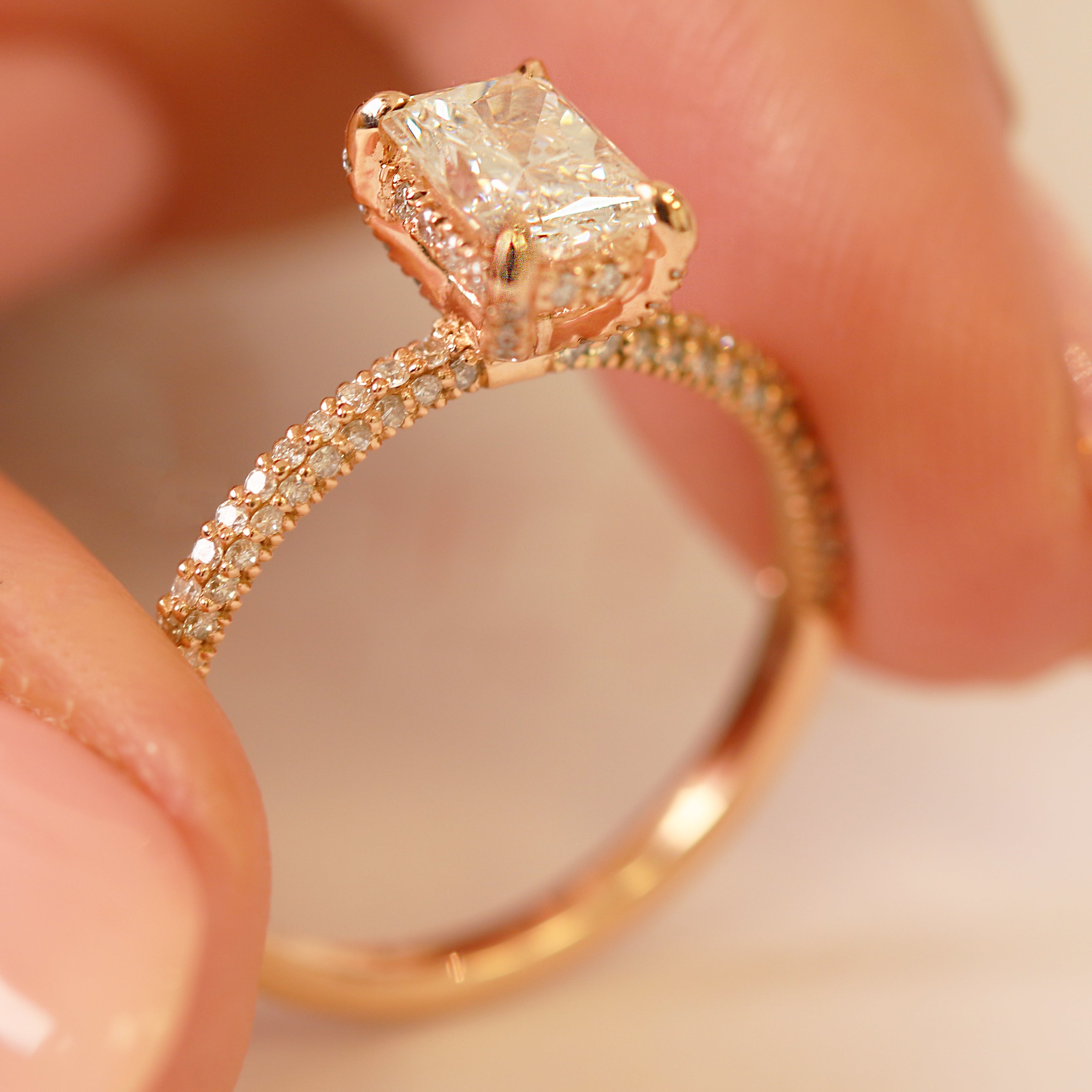 Accent Diamonds Natural Radiant  Diamond Engagement Ring