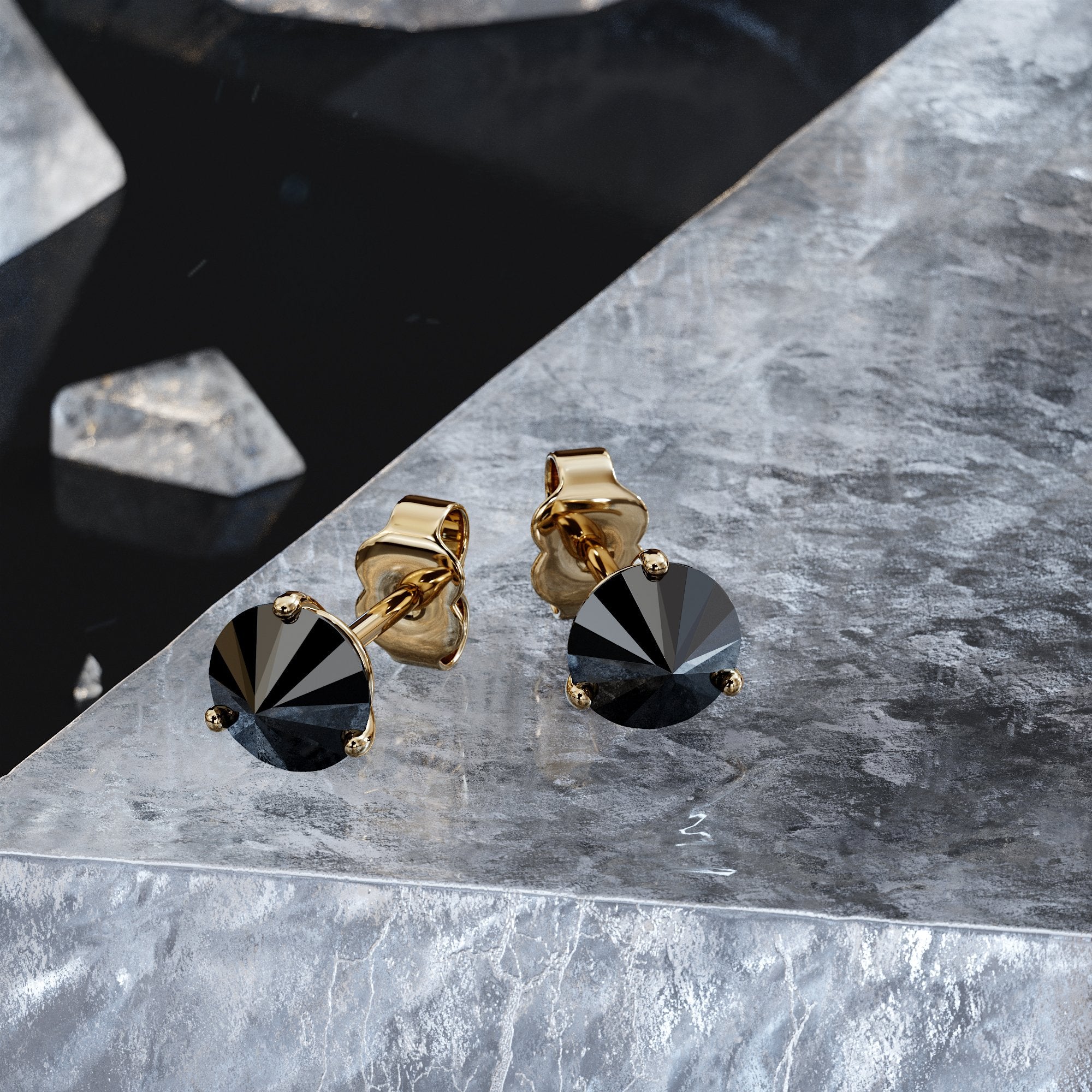 Spikey Natural Black Diamonds Invereted Stud Earrings