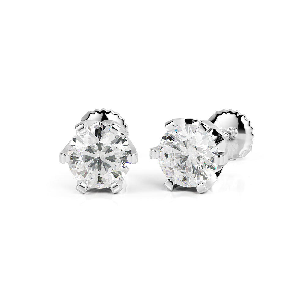 Floral Solitaire Earrings Natural Diamonds in 14K Gold