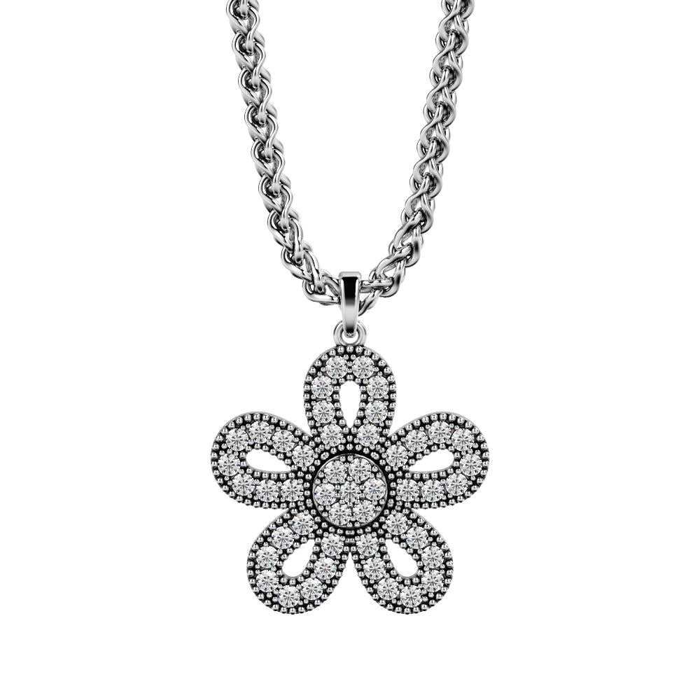 Floral Natural Diamond Pendant with a White Necklace