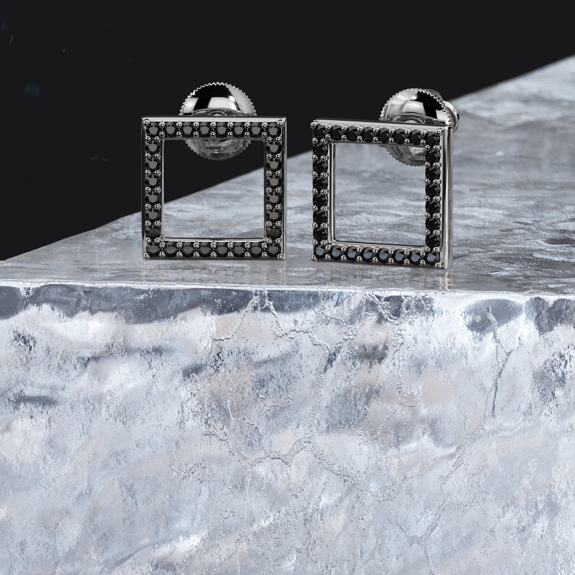 Natural Black Diamonds White Gold Unique Earrings