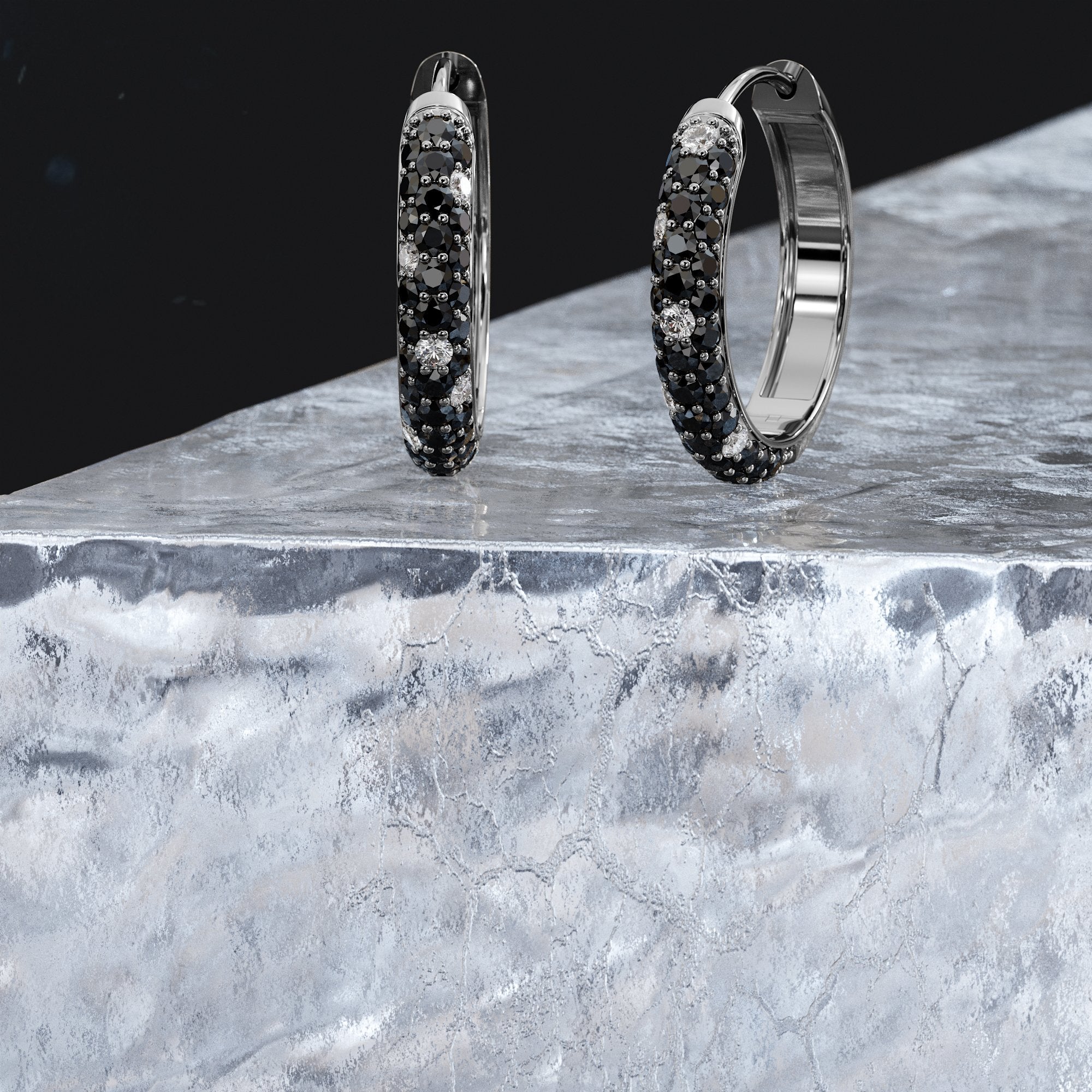 Natural Black Diamonds White Gold Unique Earrings