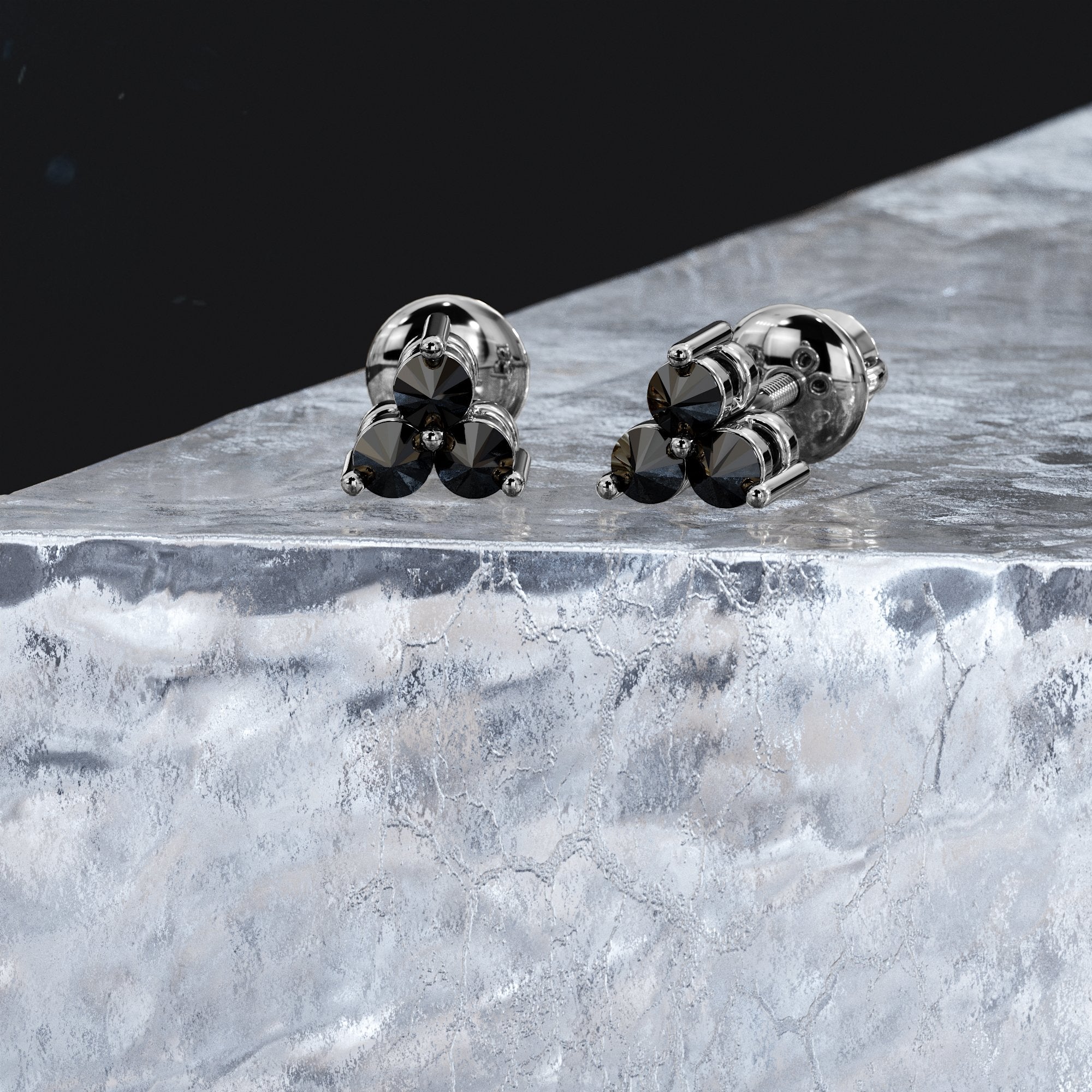 Triplet Natural Black Diamonds White Gold Alternative Earrings