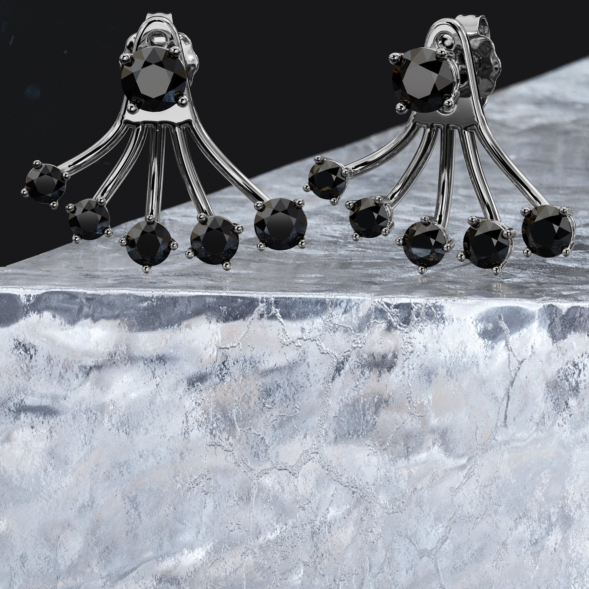 Waver Natural Black Diamonds White Gold Alternative Earrings