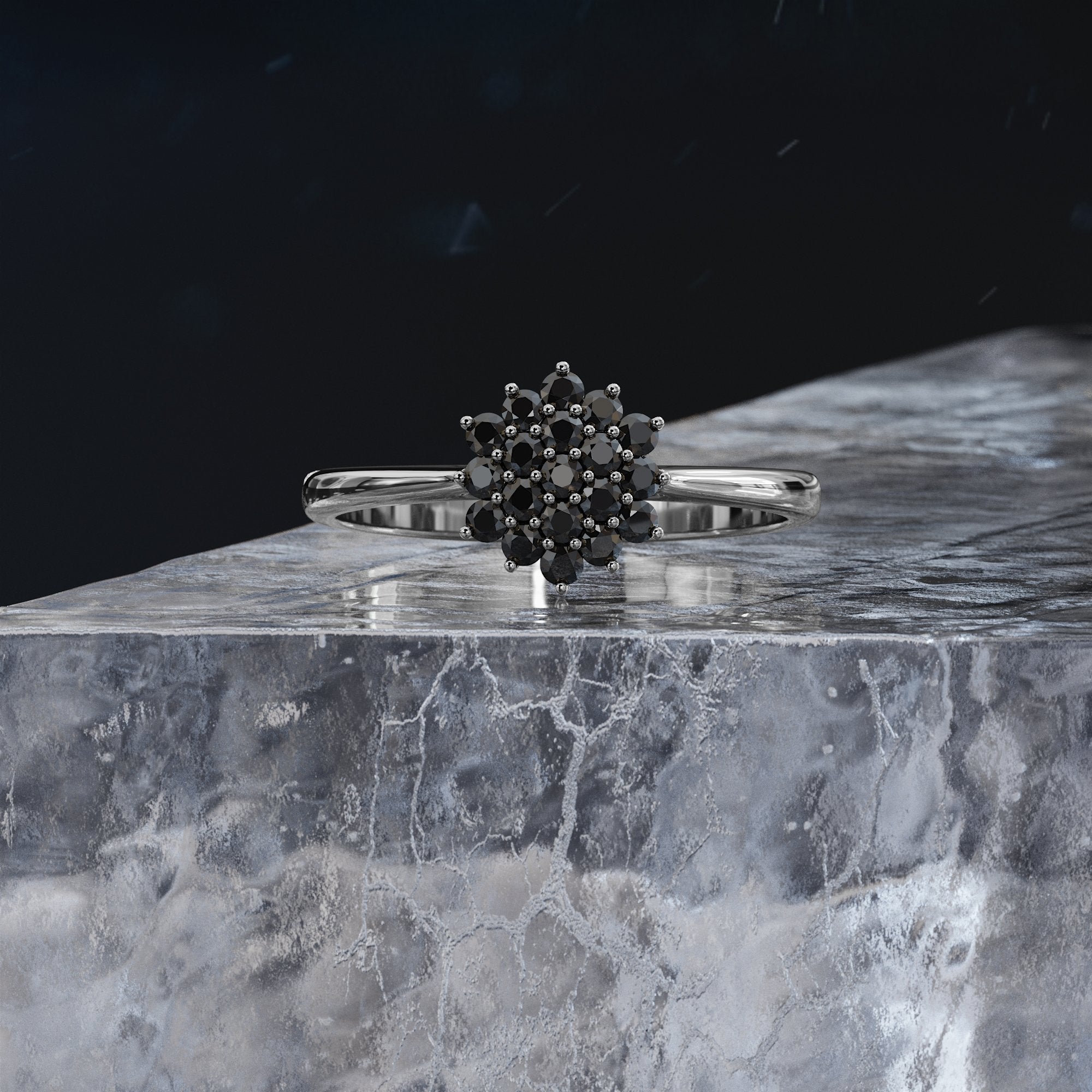 Draco - Cluster Natural Black Diamond Ring