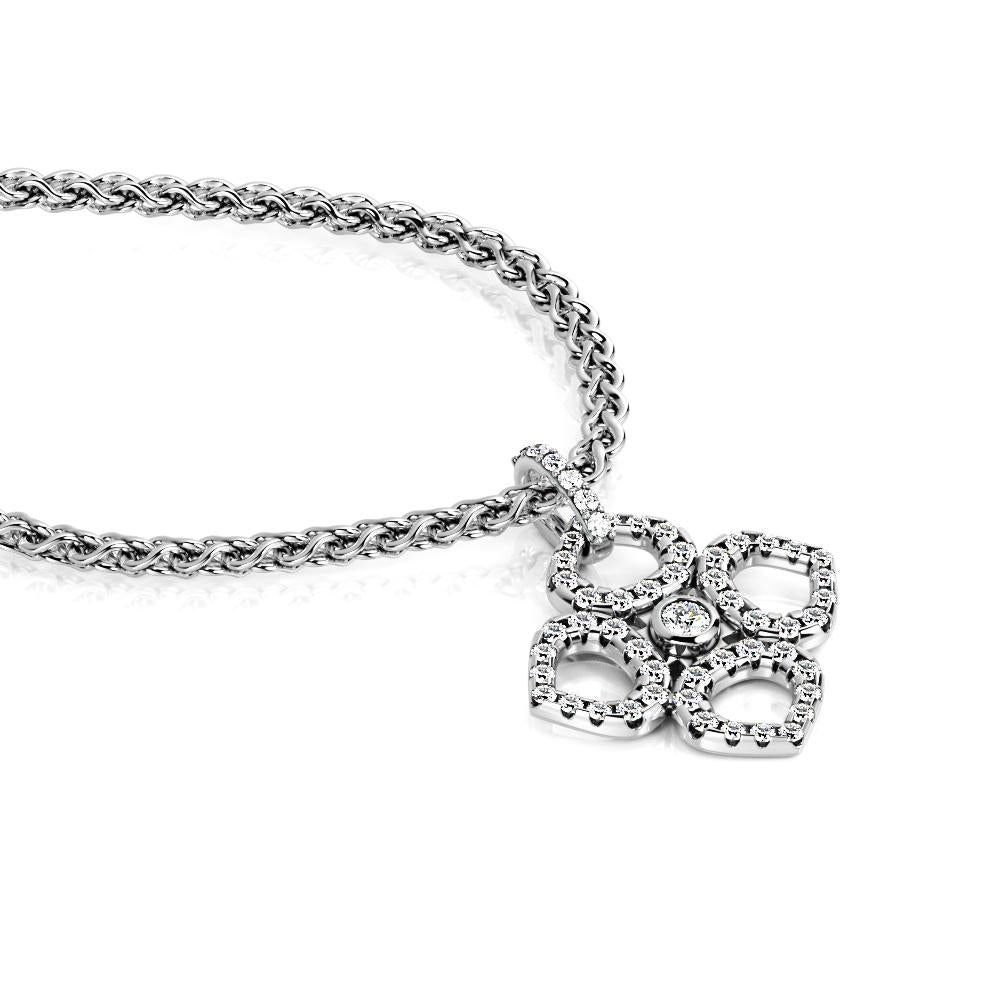Floral Natural Diamond Clover Pendant with a White Gold Necklace