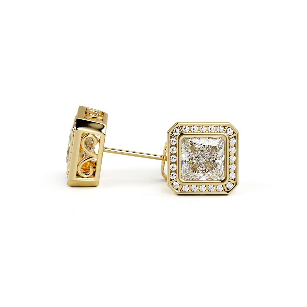 Vintage Solitaire Earrings 2 Natural Diamonds in Yellow Gold
