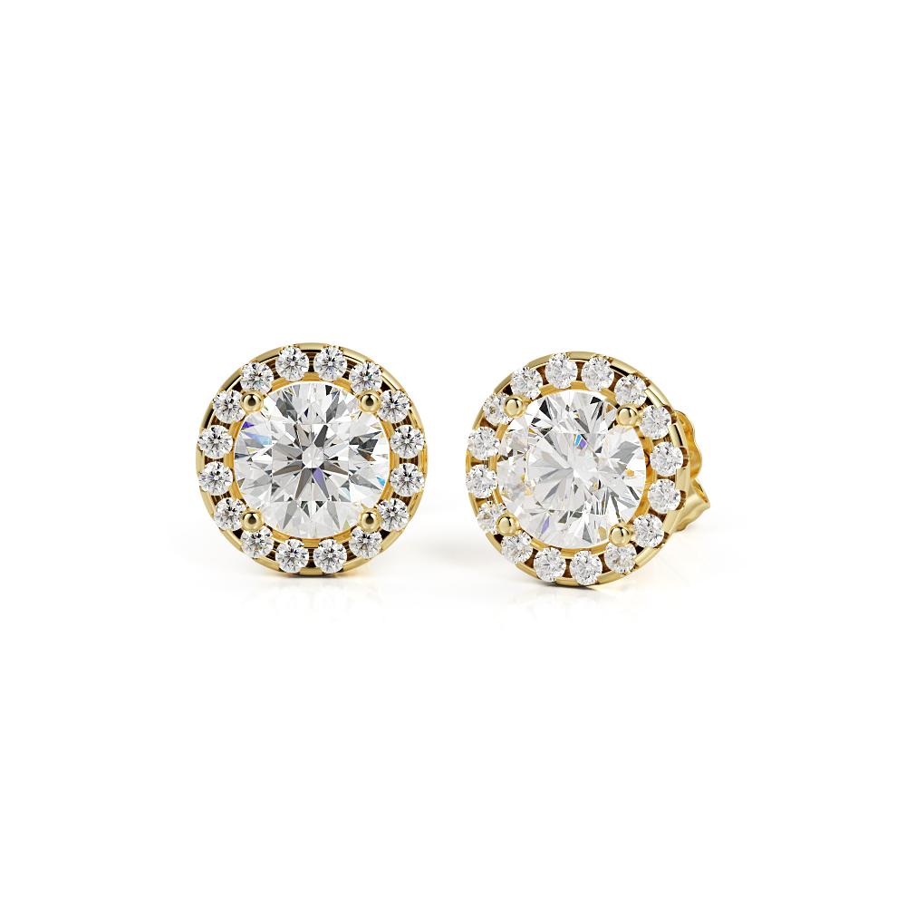 Halo Earrings Natural Diamonds in Yellow Gold