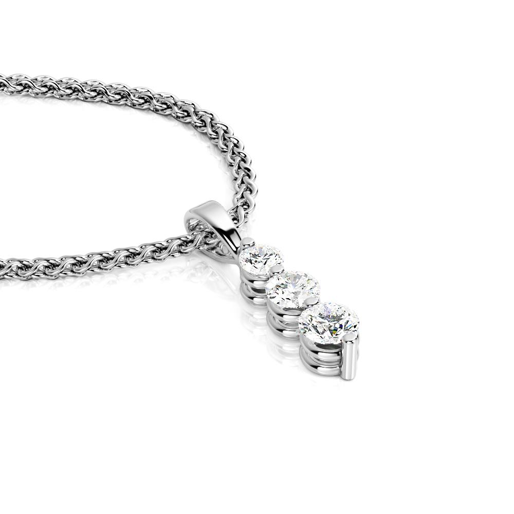 Natural Diamond 3-stone Pendant with a White Necklace