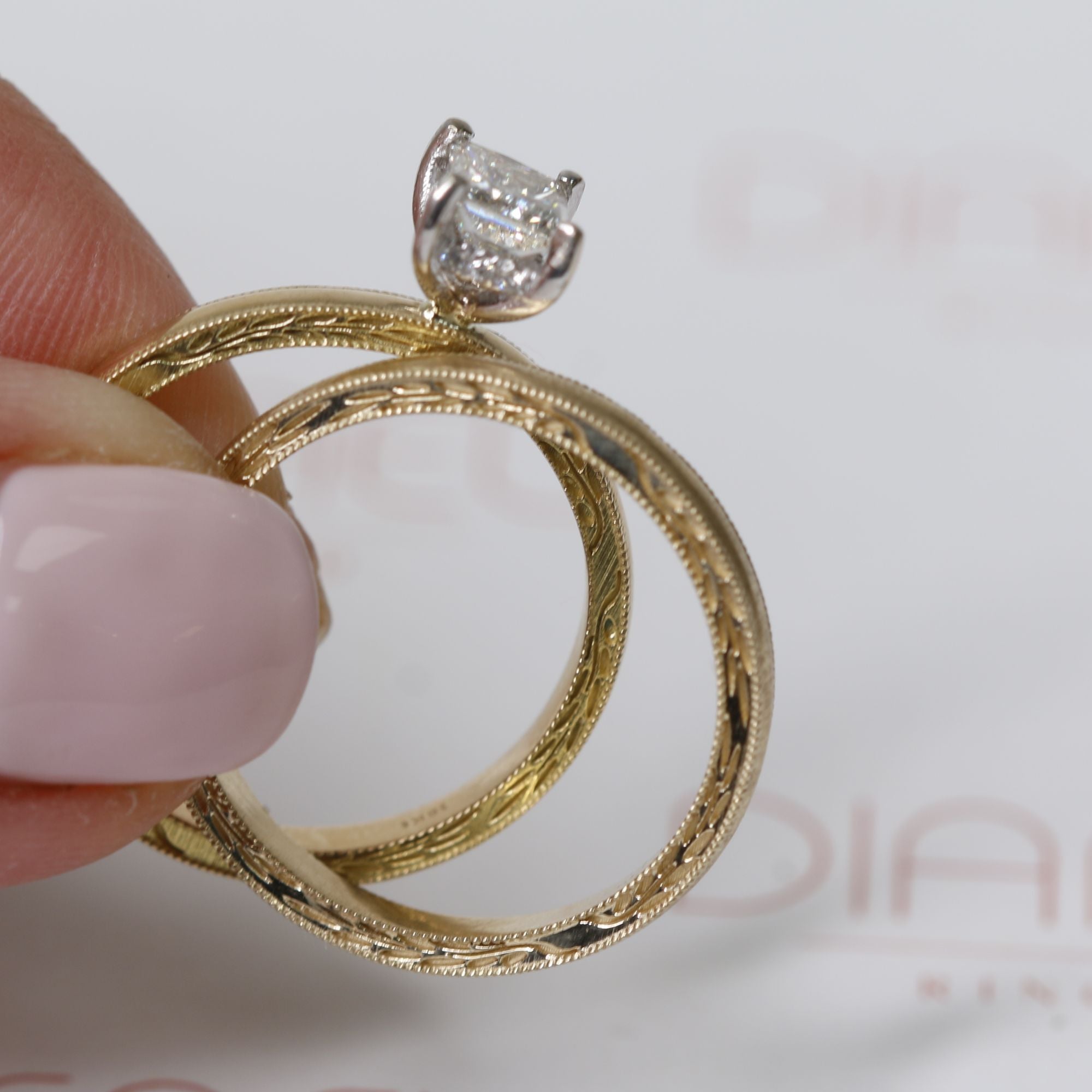 Art-Deco Natural Princess Cut Diamond Engagement Set