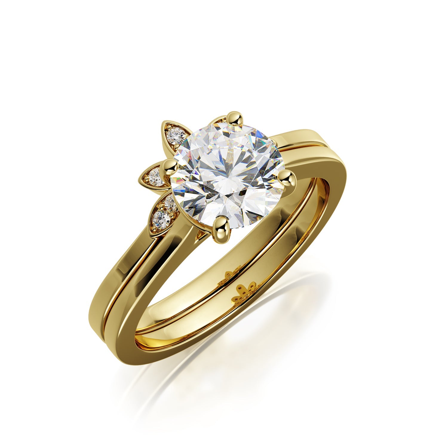 Glare - plain Band Natural Round Cut Diamond Engagement Set