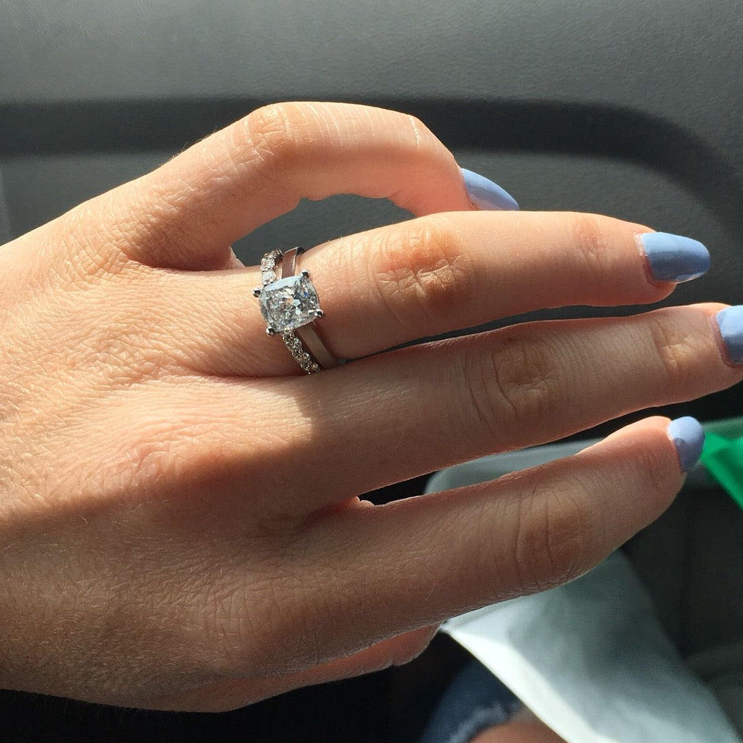 Solitaire NaturalCushion Cut & Half Eternity Diamond Bridal Set