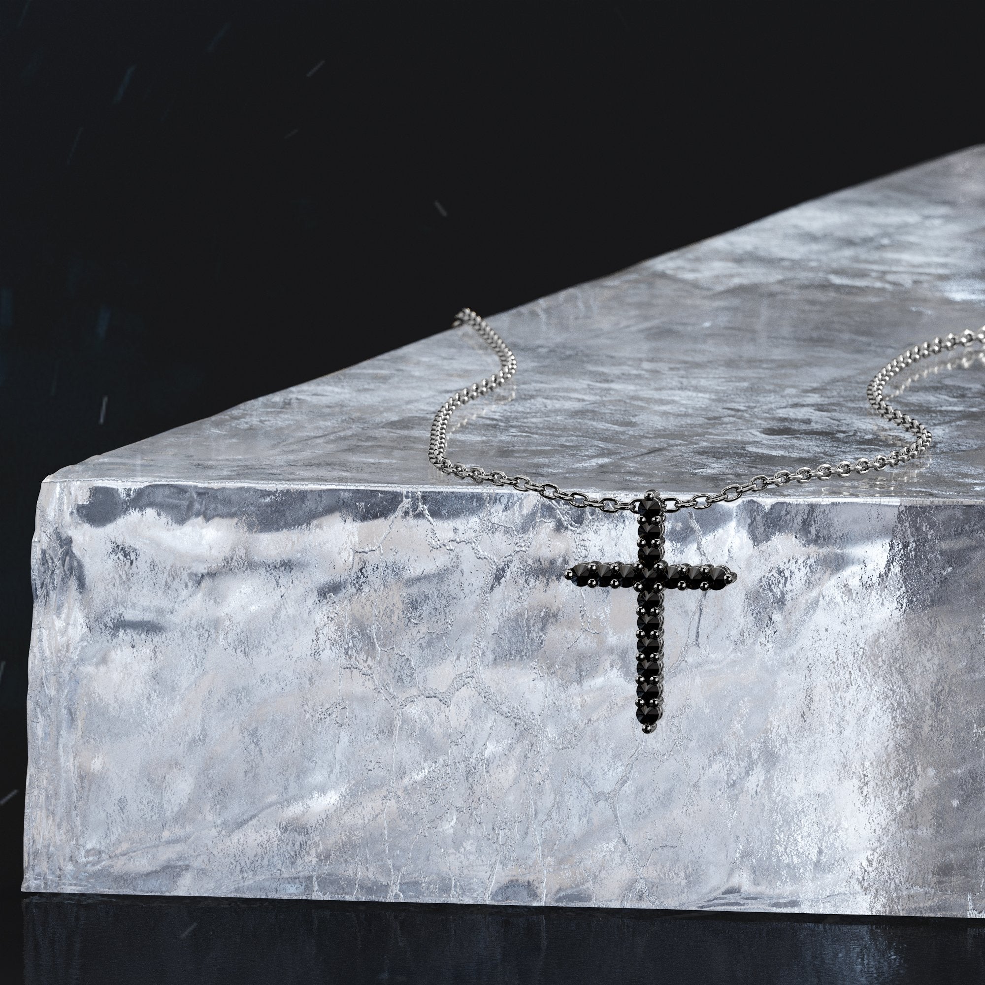 Cross Natural Black Diamond Alternative Pendant with a White Necklace