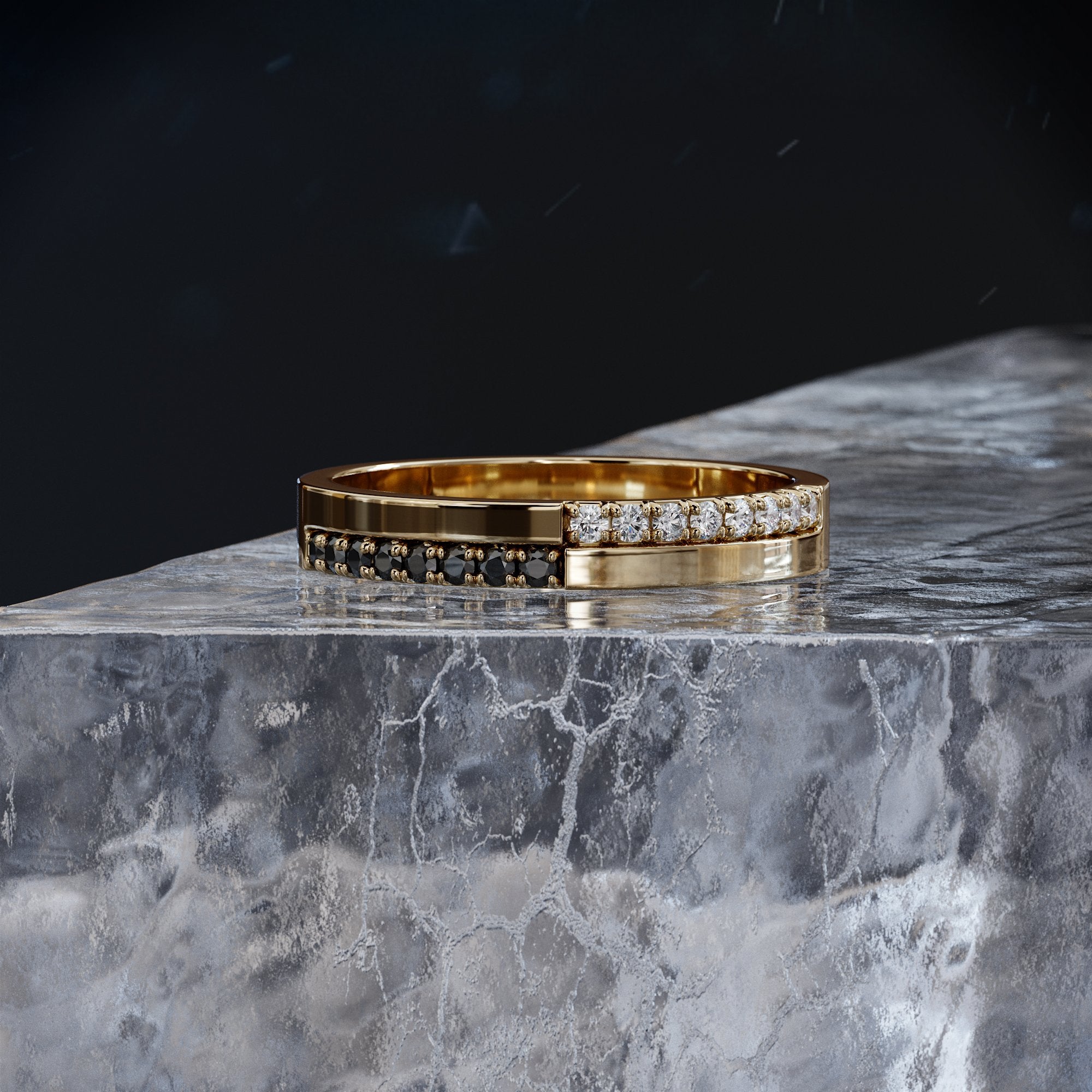 Miho - 2-Lines Natural Black & White Diamond Ring