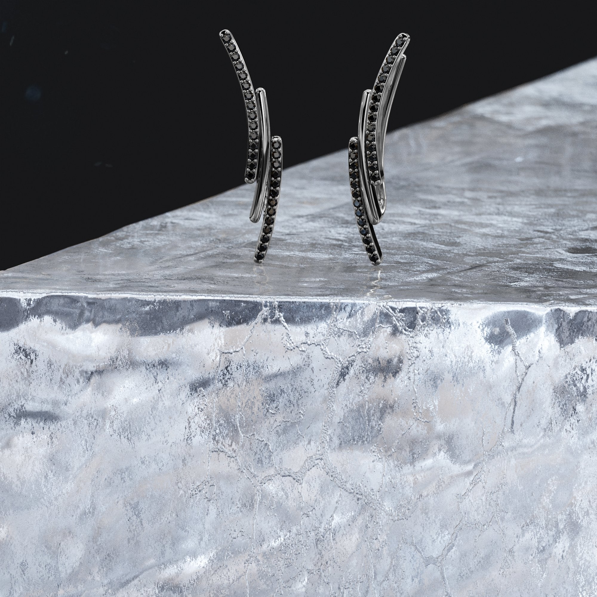 CLimber Natural Black Diamonds White Gold Unique Earrings