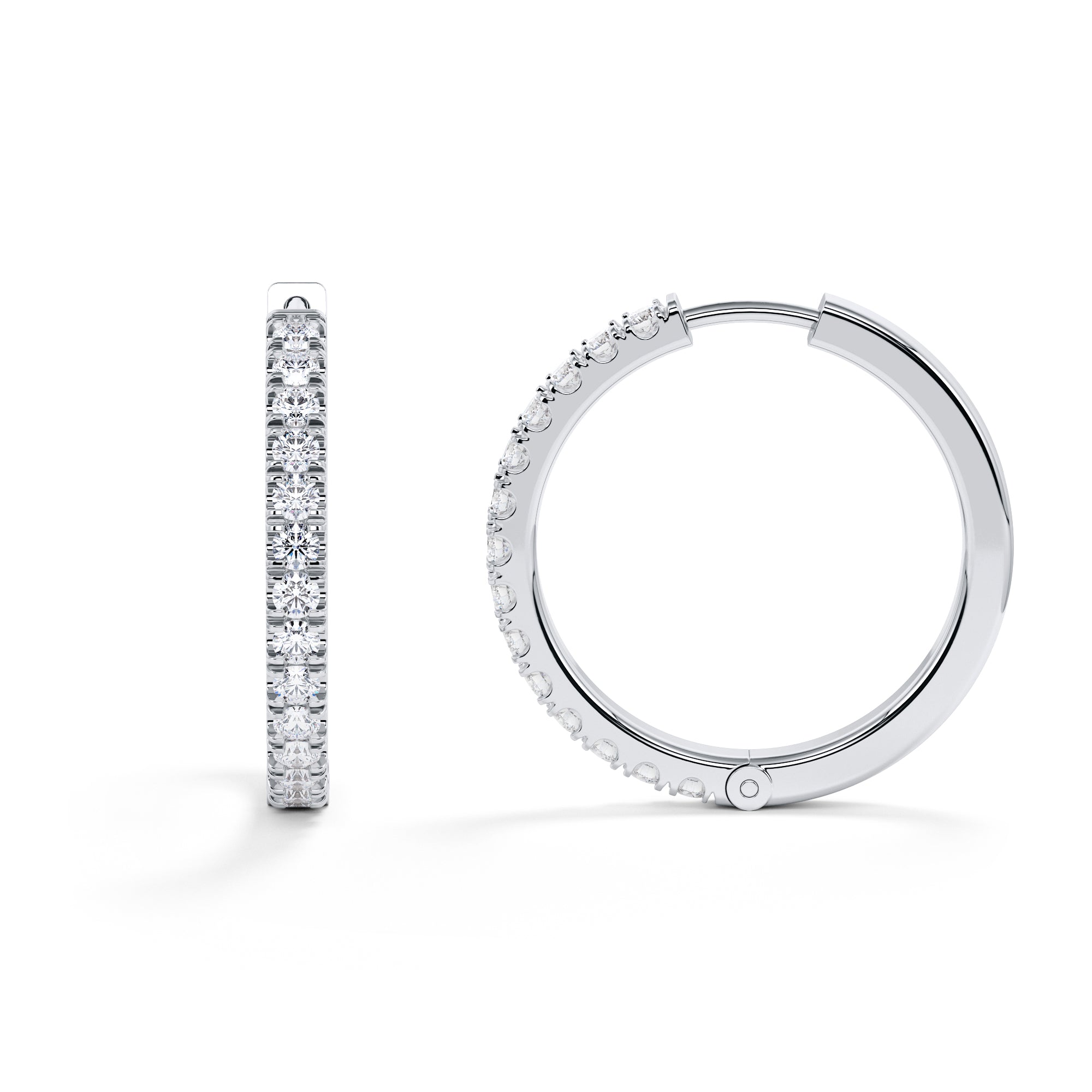 Hoop Lever Back Earrings Natural Diamonds in 14K Gold