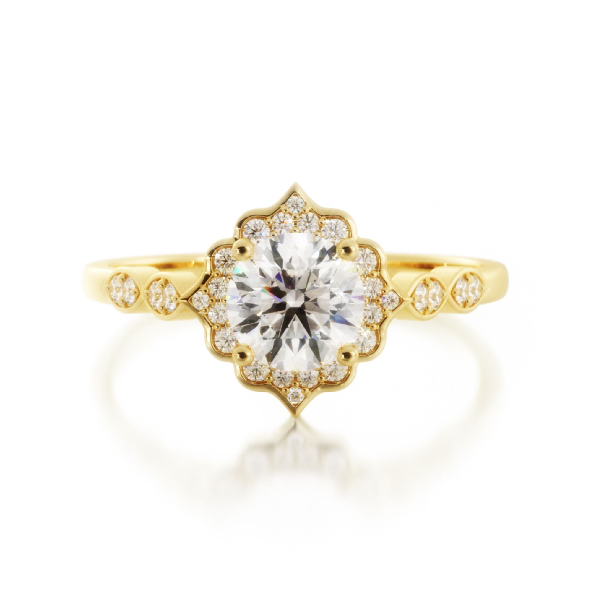 Decorative Halo Natural Round  Diamond Engagement Ring