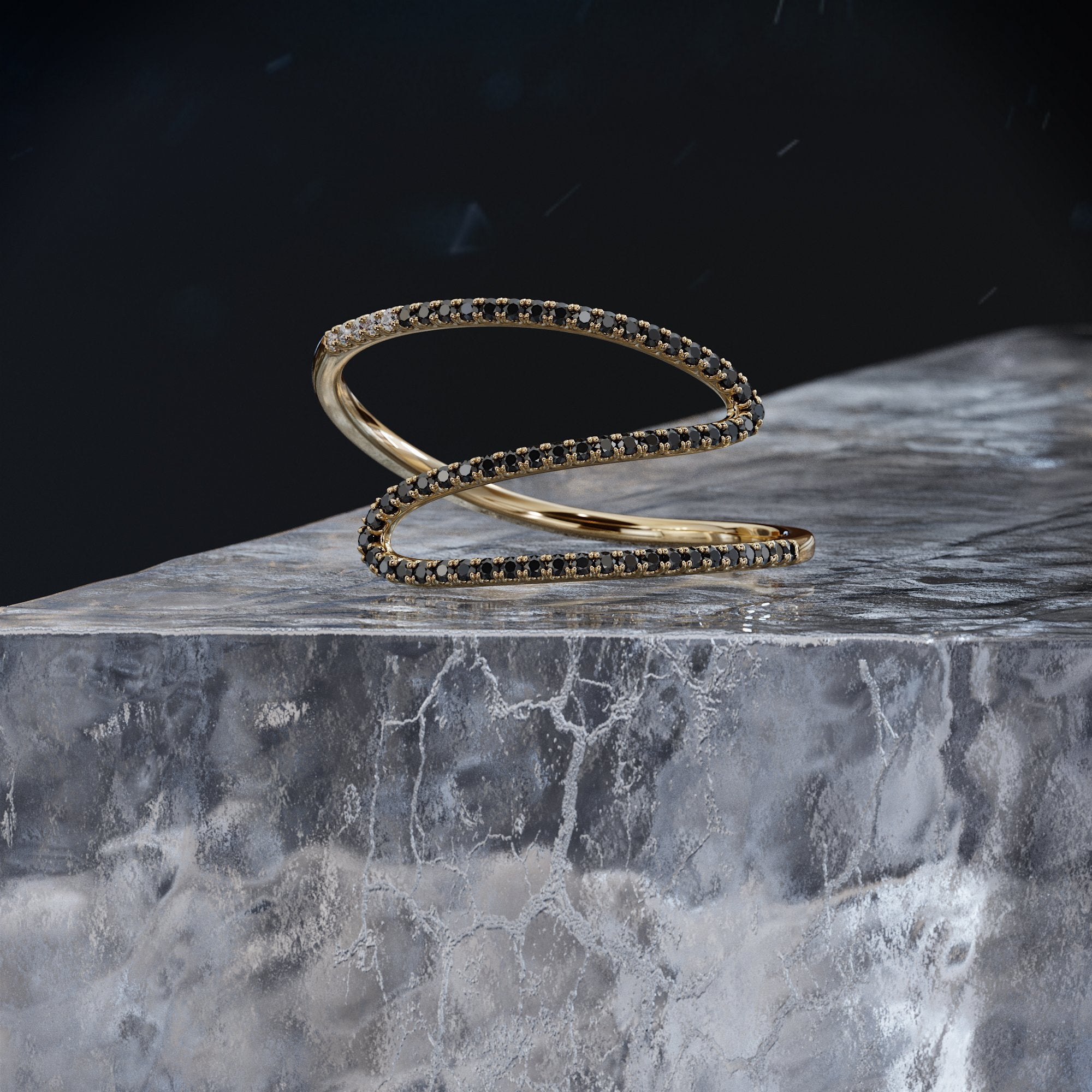 Silverline - Twisted Wavey Natural Black & White Diamond Ring