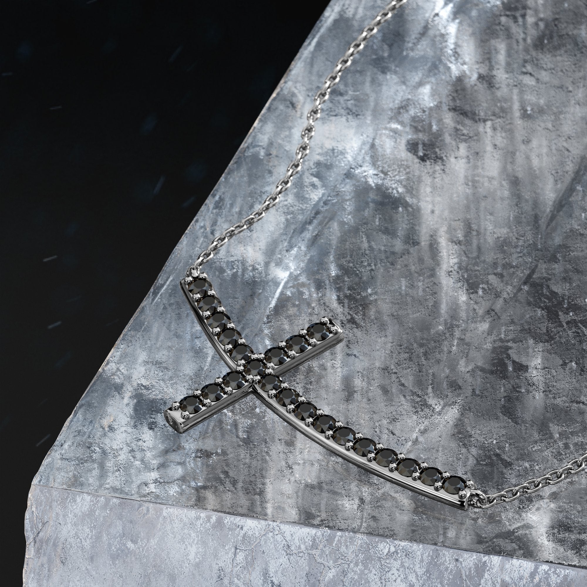 Cross Natural Black Diamond Alternative Pendant with a White Necklace