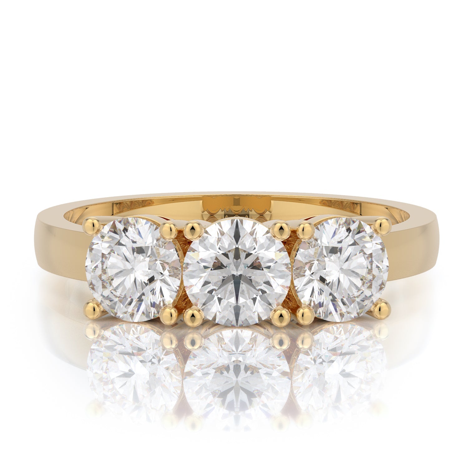 Three Stone Natural Round Cut Diamond Engagement Ring