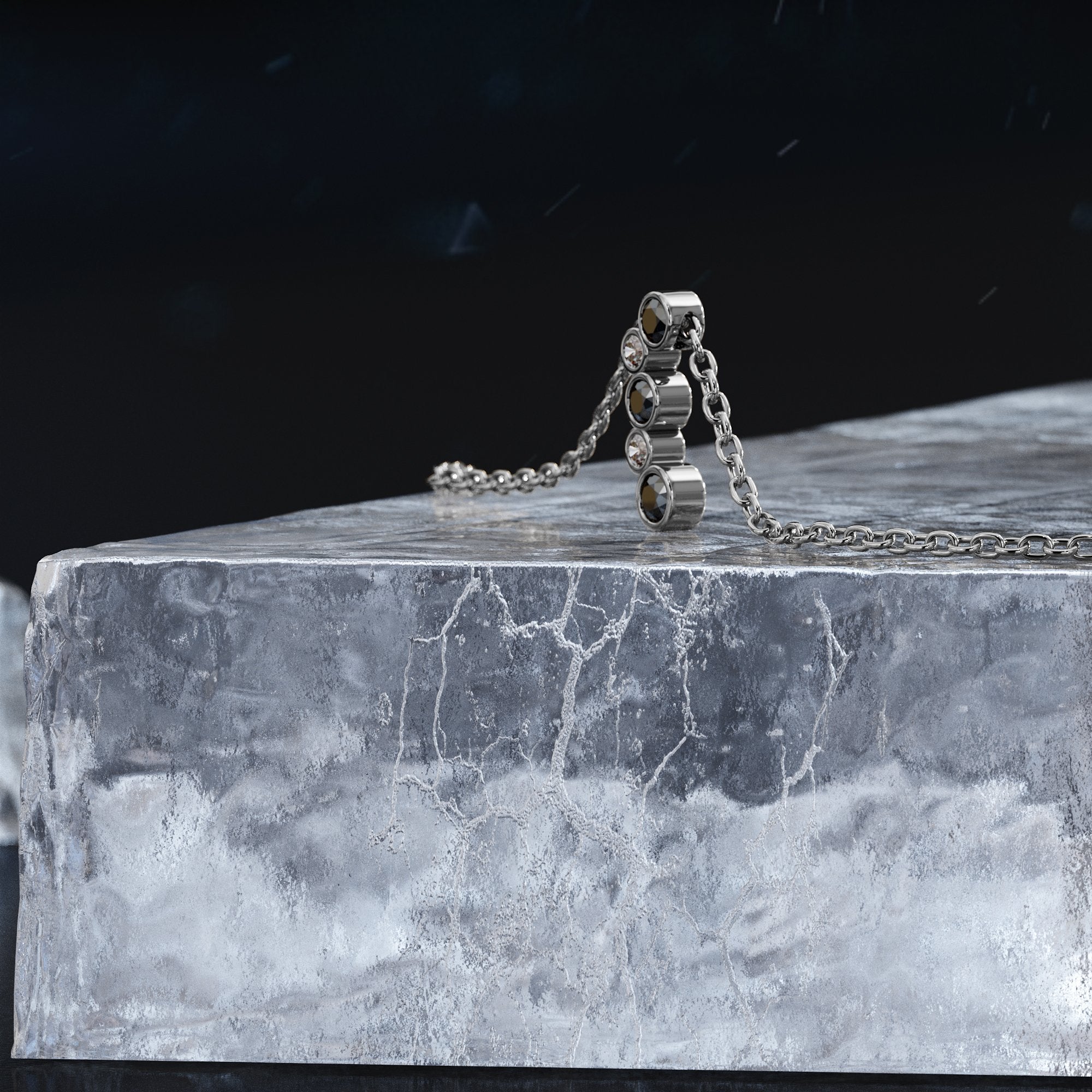 Natural Black & White Diamond Alternative Pendant with a White Necklace