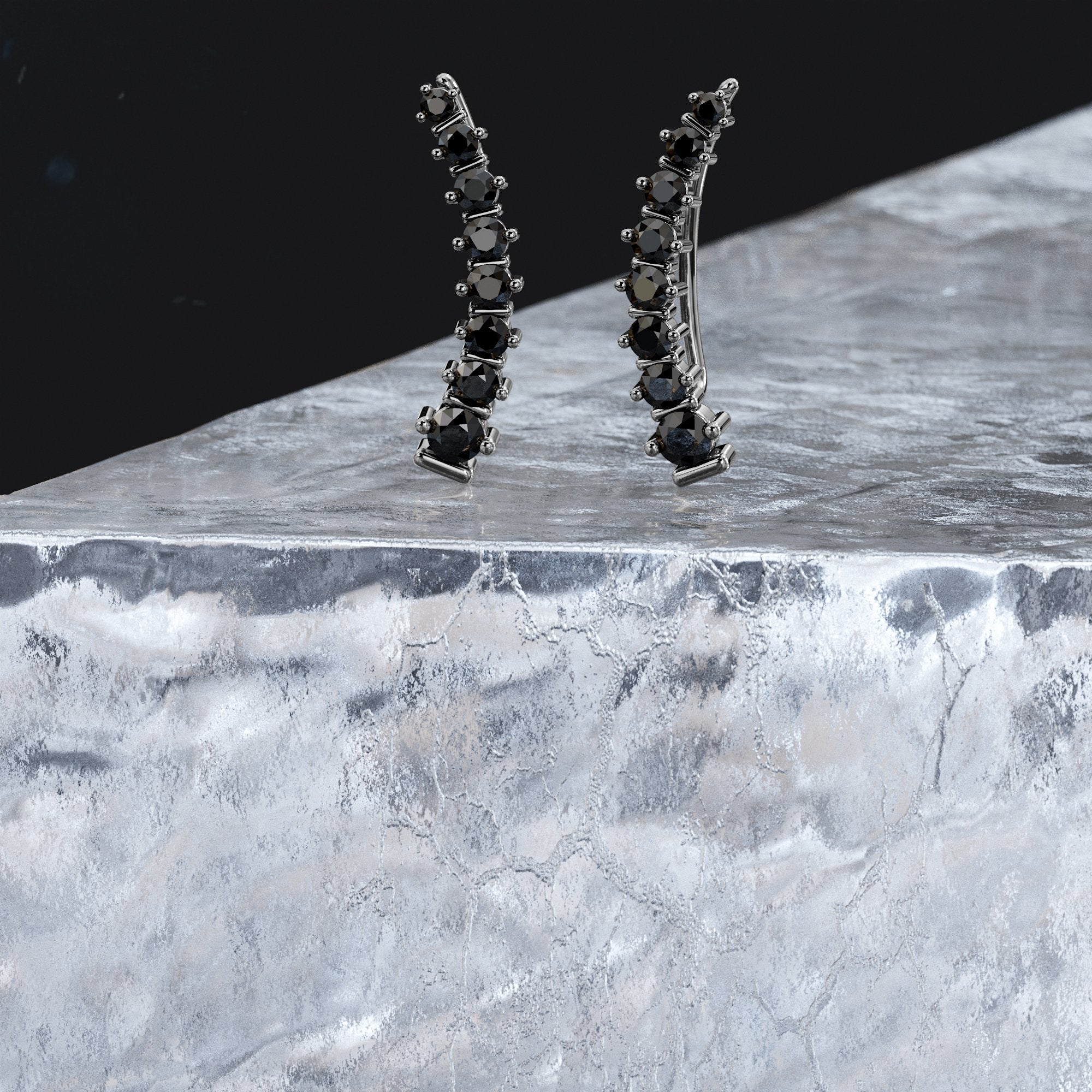 Climber Natural Black Diamonds White Gold Alternative Earrings