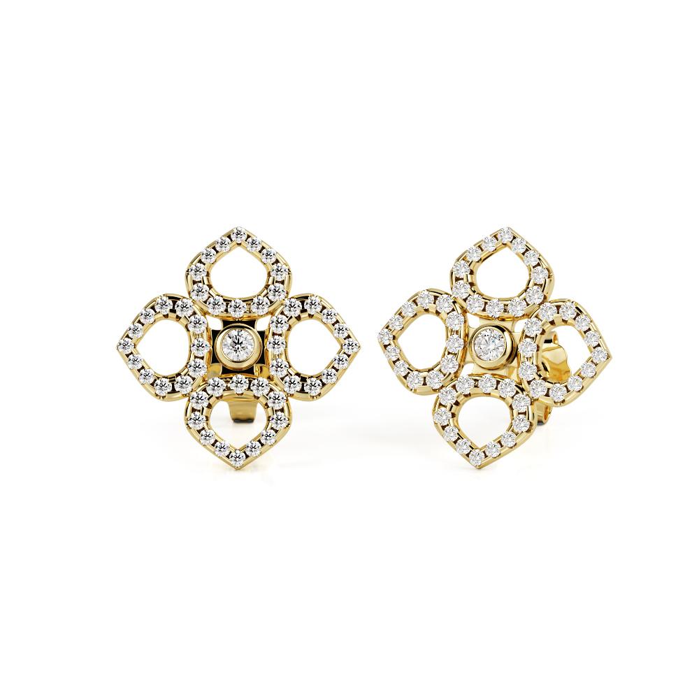 Floral Stud Earrings 1 Natural Diamonds in Yellow Gold
