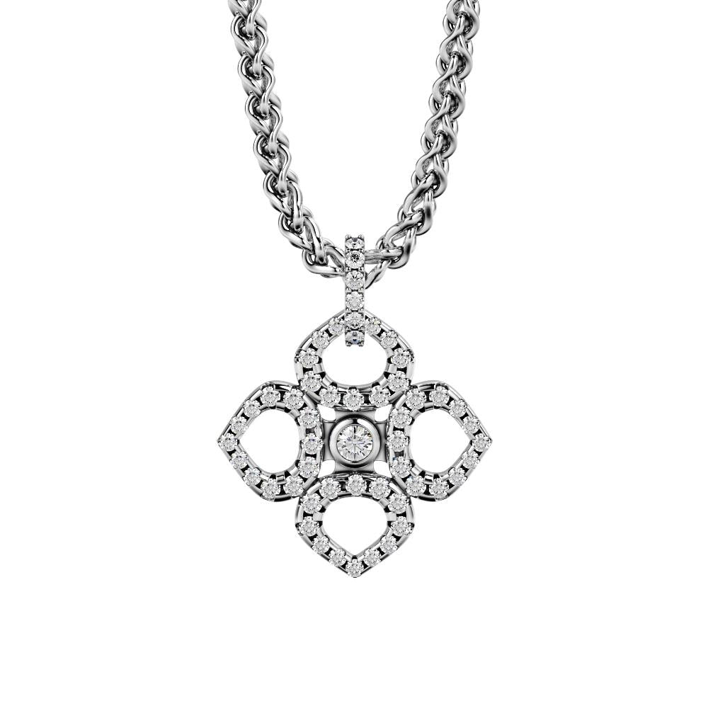 Floral Natural Diamond Clover Pendant with a White Gold Necklace