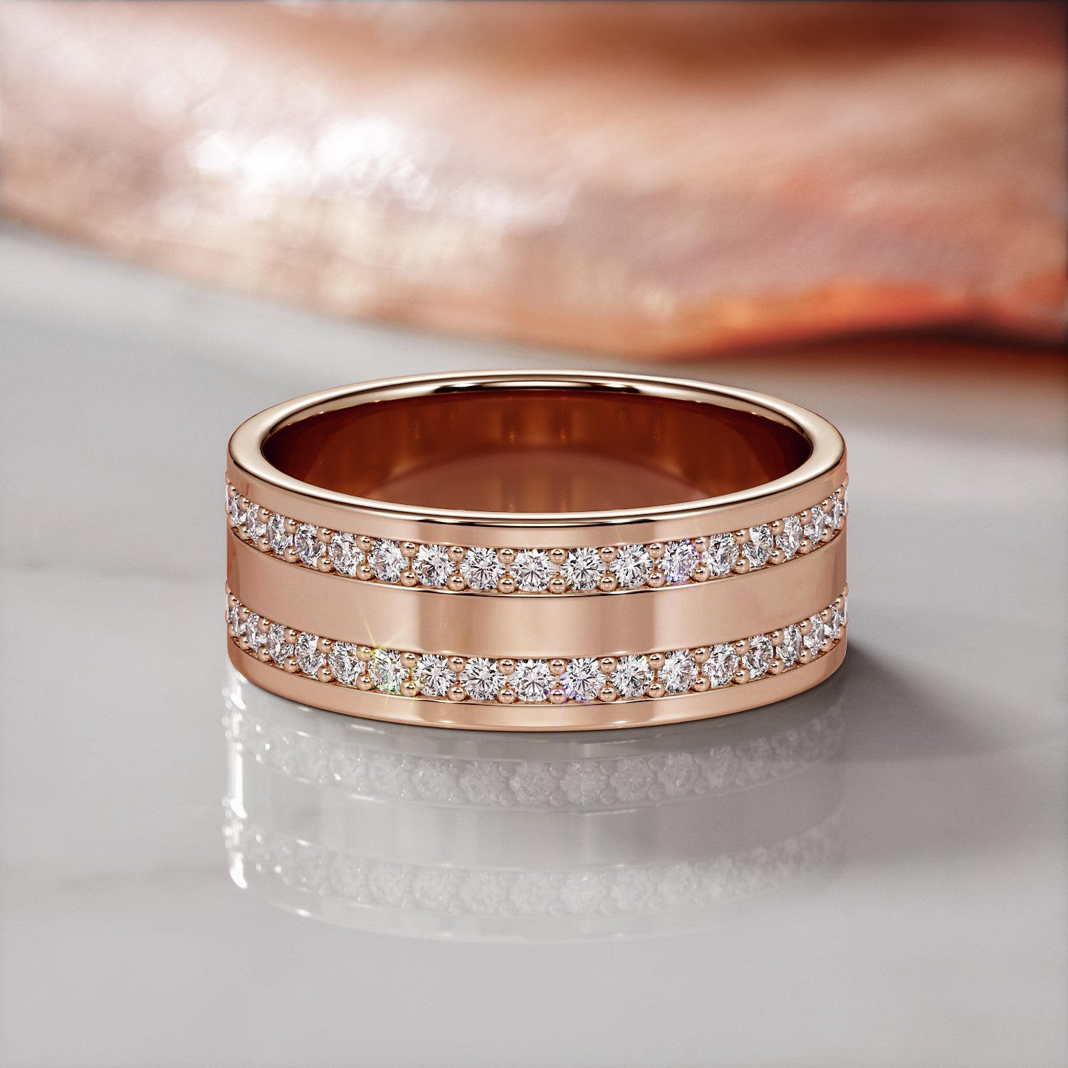 Two-Row Natural Round cut Diamond Wedding Band