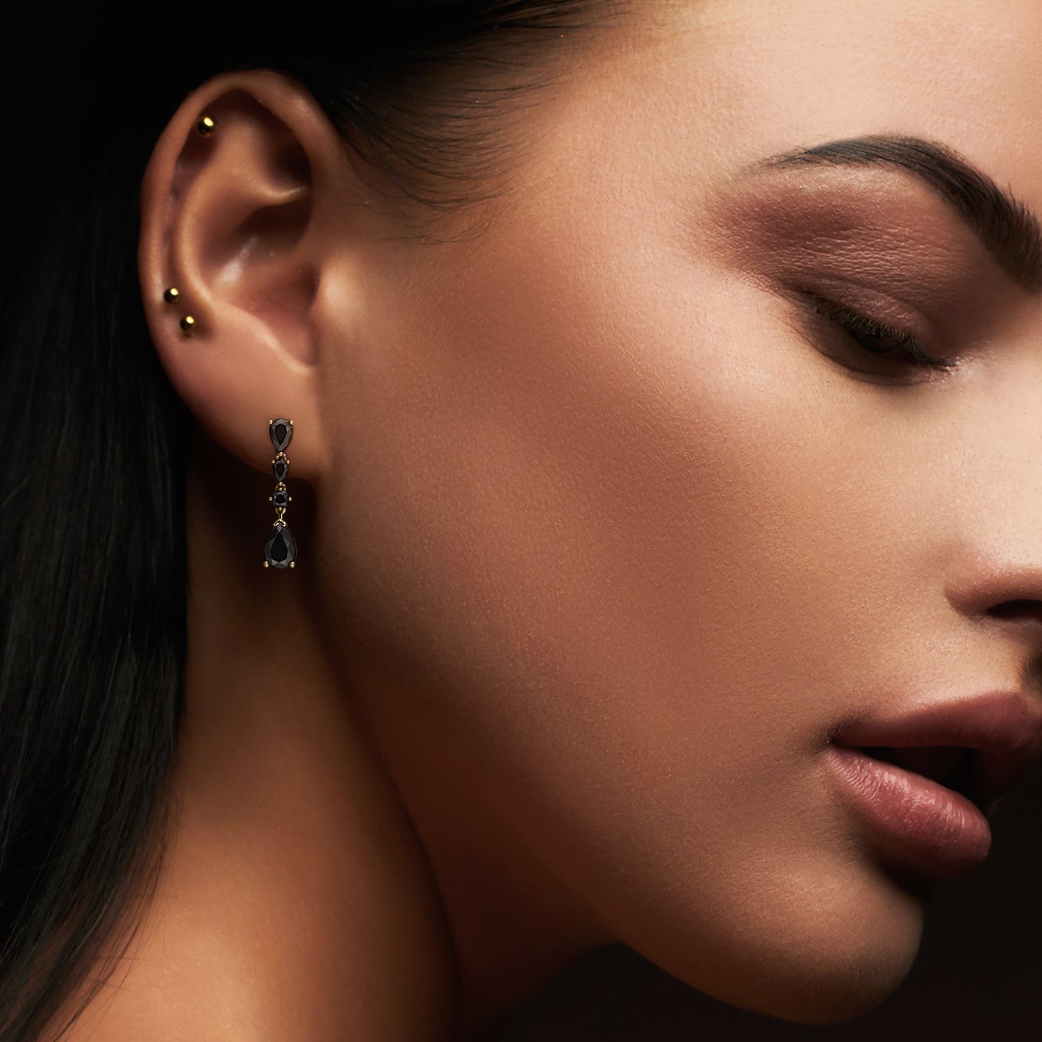 1 Carat Dangle Natural Black Diamond Multi Shaped Earrings