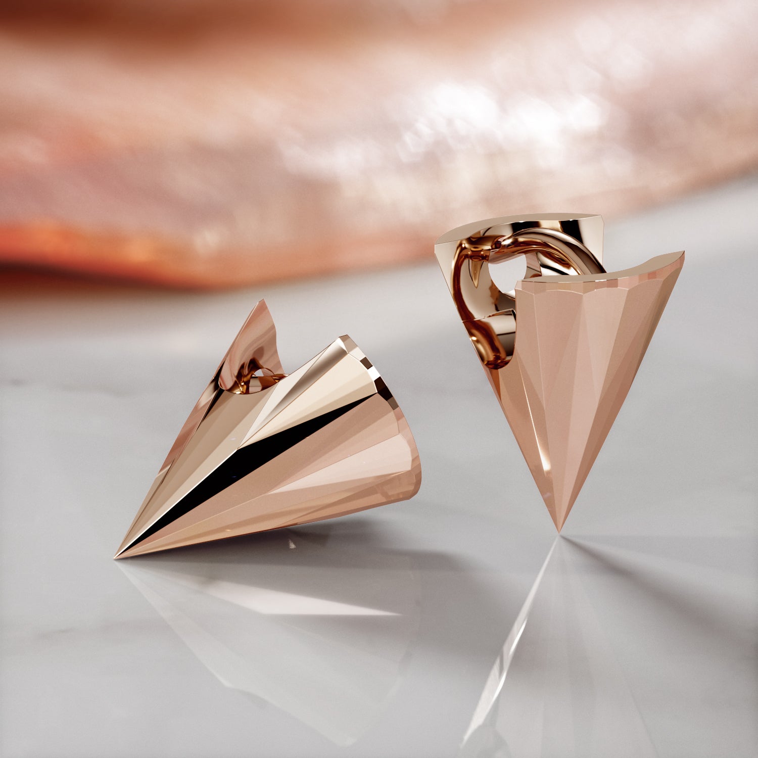 Solid Gold Cone Faceted Lever Back Earrings