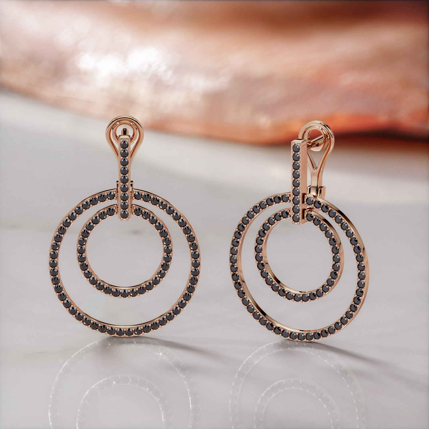 Pav'e Natural Black Diamond Round Earrings