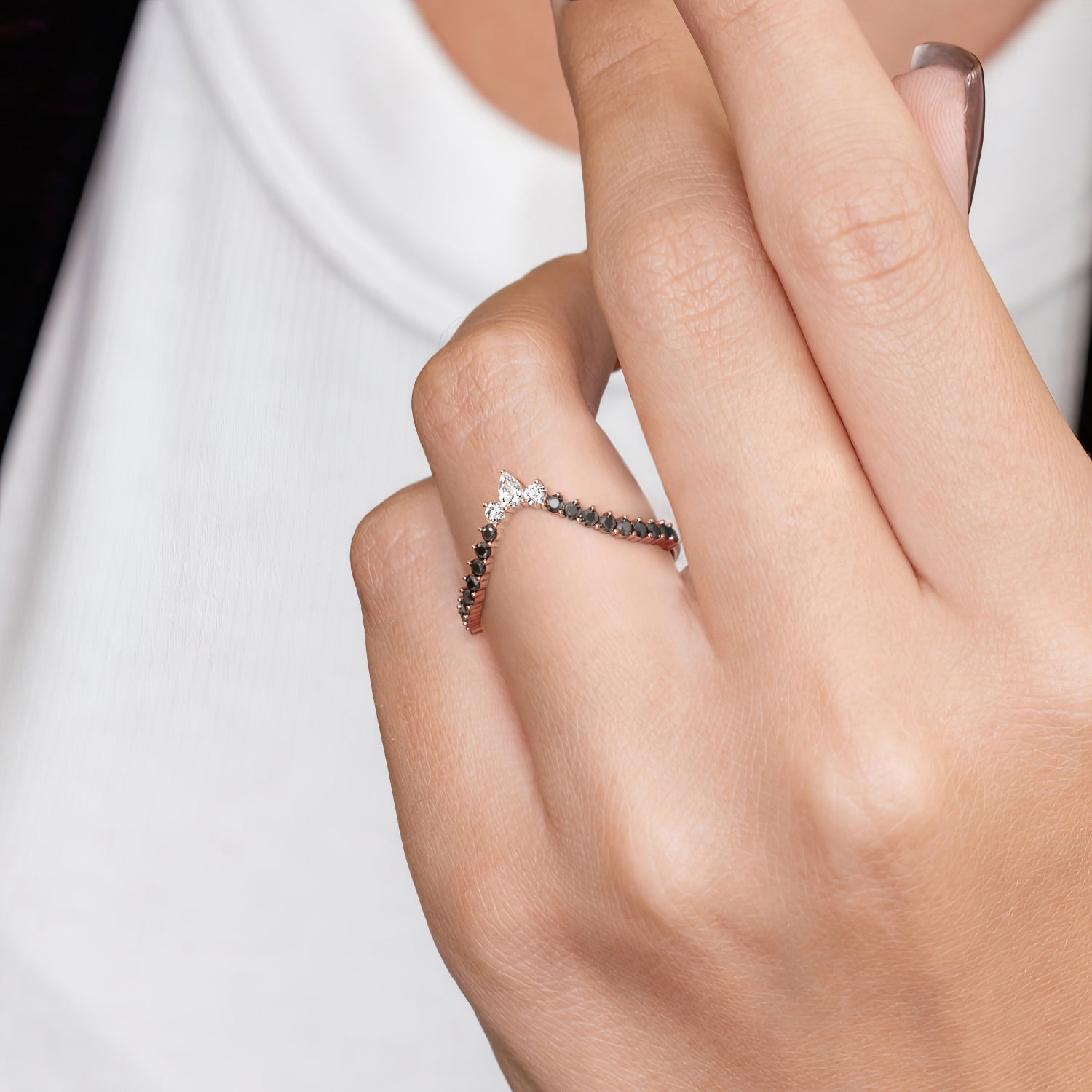 Deco Black & White Diamond Wedding Band
