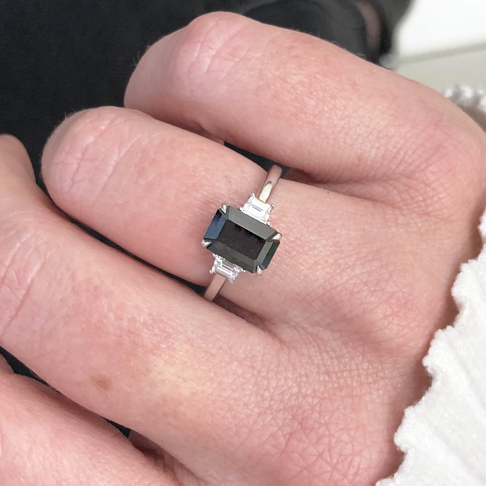 Unique  Natural Black Diamond  Engagement Ring