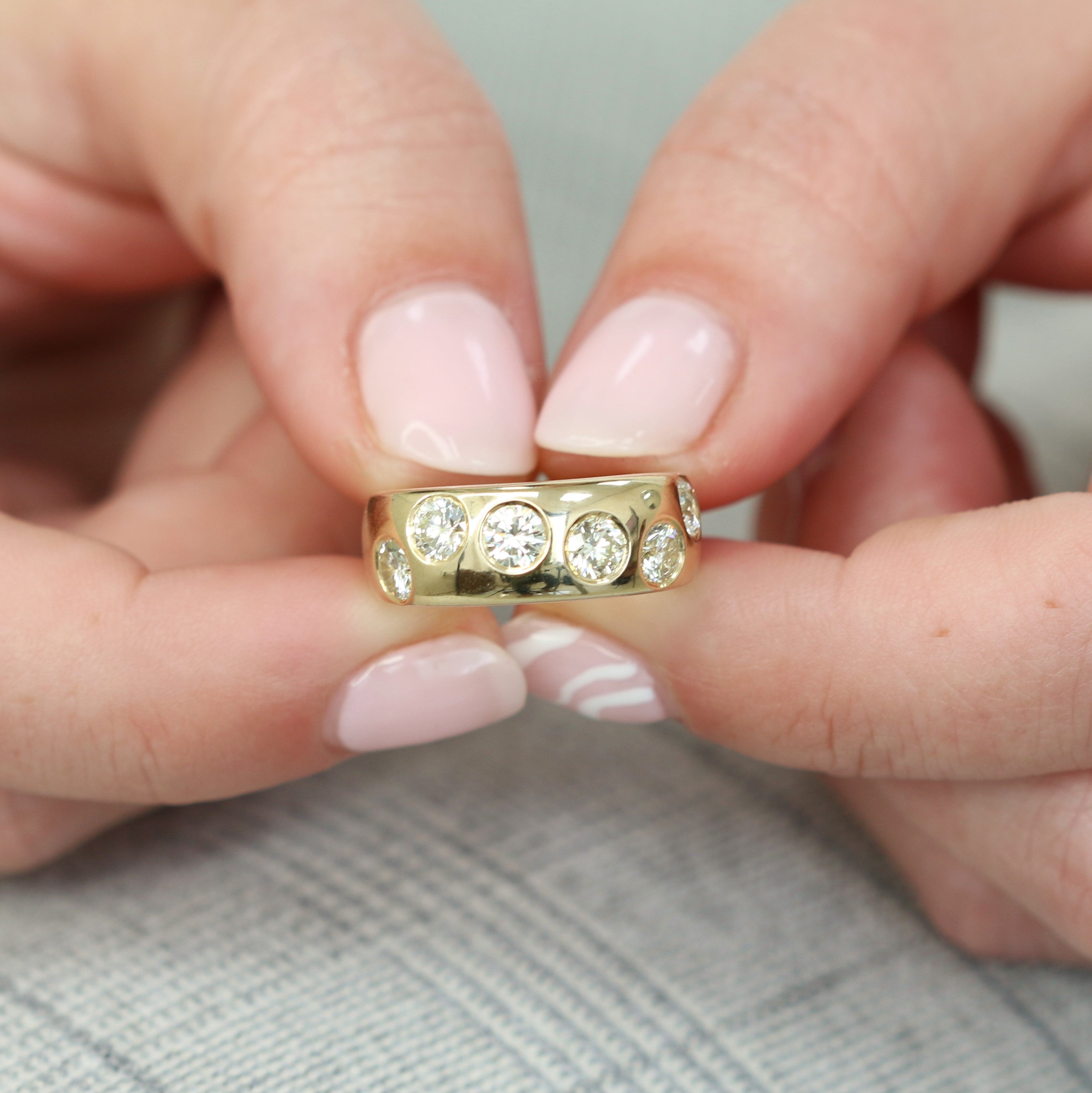 Chunky Natural Round cut Diamond Wedding Band