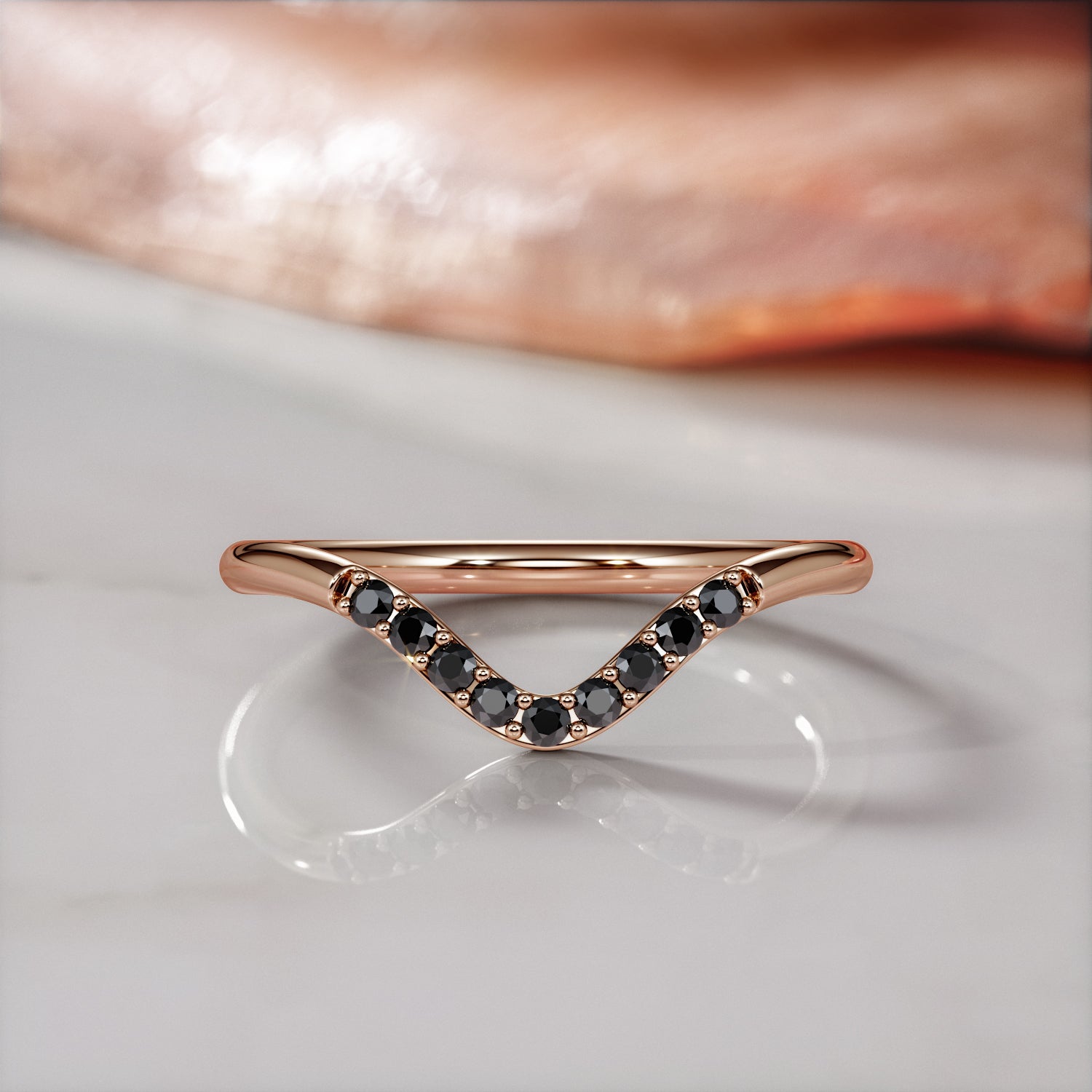 Curved Natural Black Diamond Wedding RIng