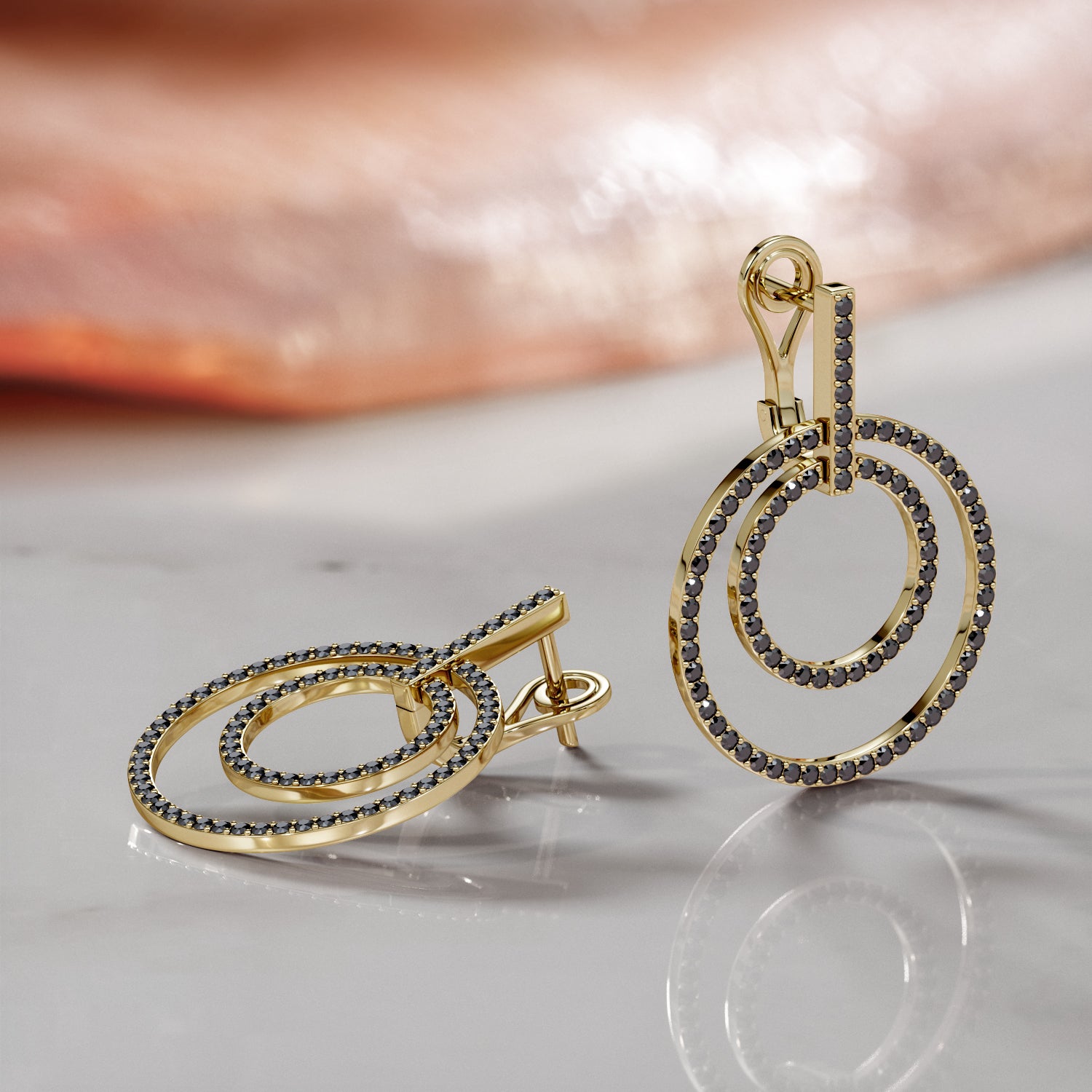Pav'e Natural Black Diamond Round Earrings