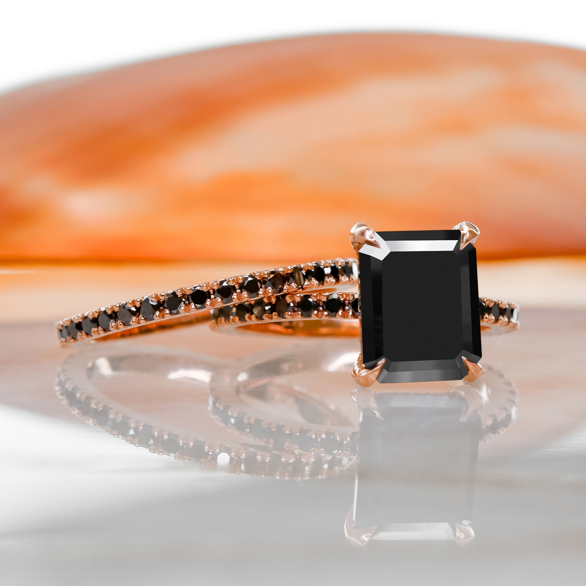 Matching Wedding Ring with Round Cut Natural Black Diamonds
