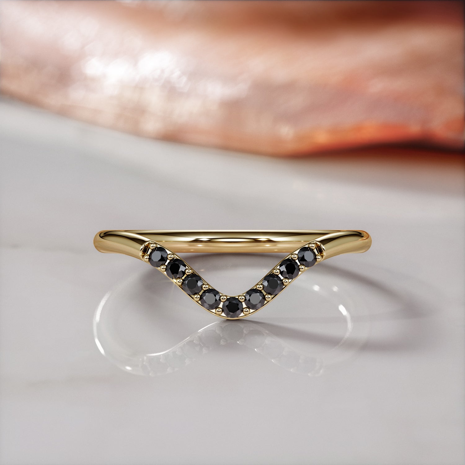 Curved Natural Black Diamond Wedding RIng