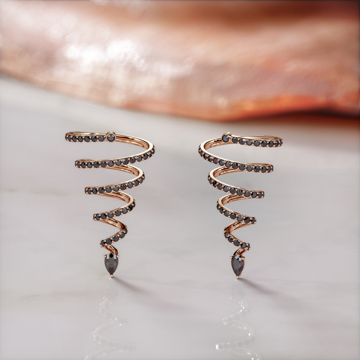 0.5 Carat Spiral Natural Black Diamond Earrings