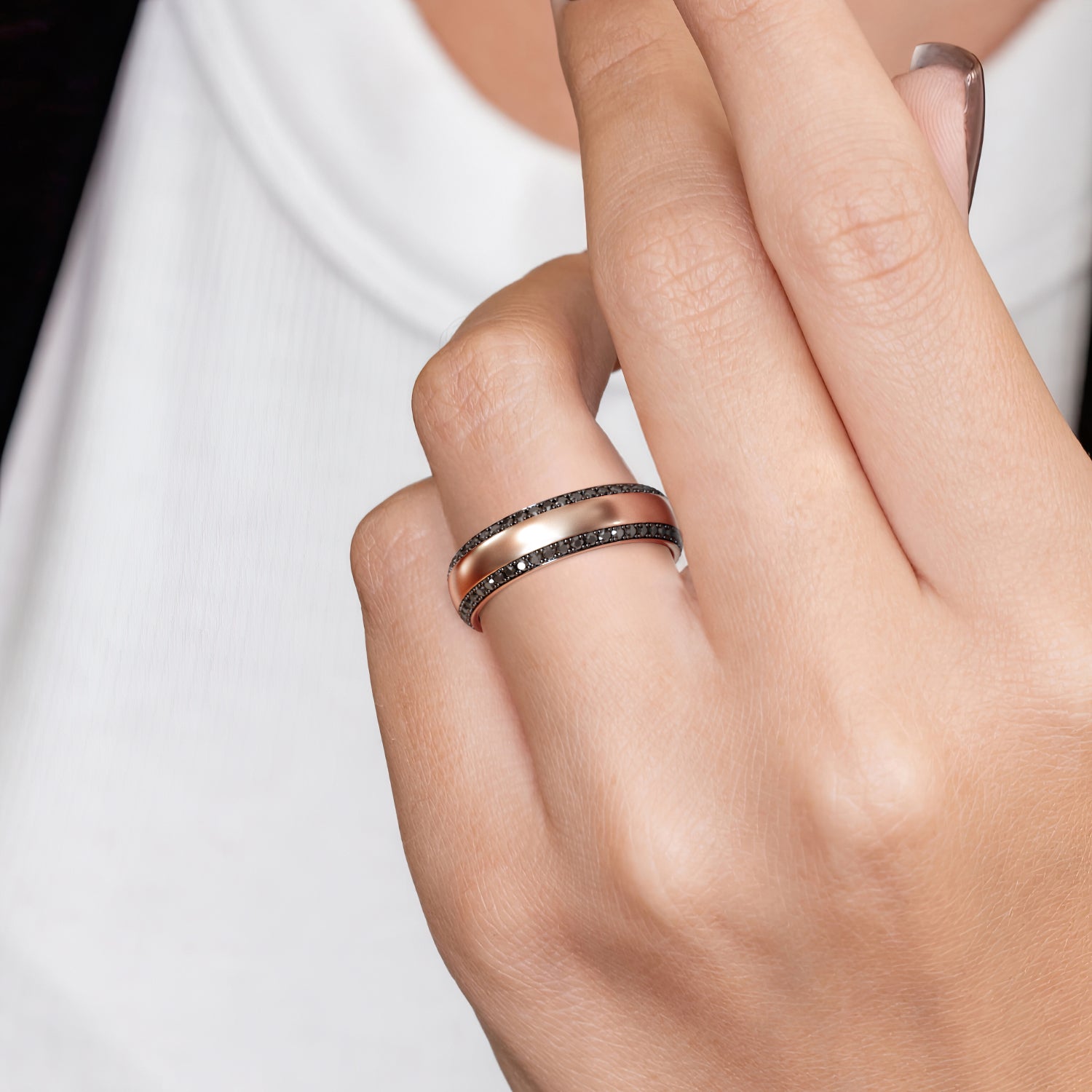 Natural Black Diamond Curved Wedding Ring For Him