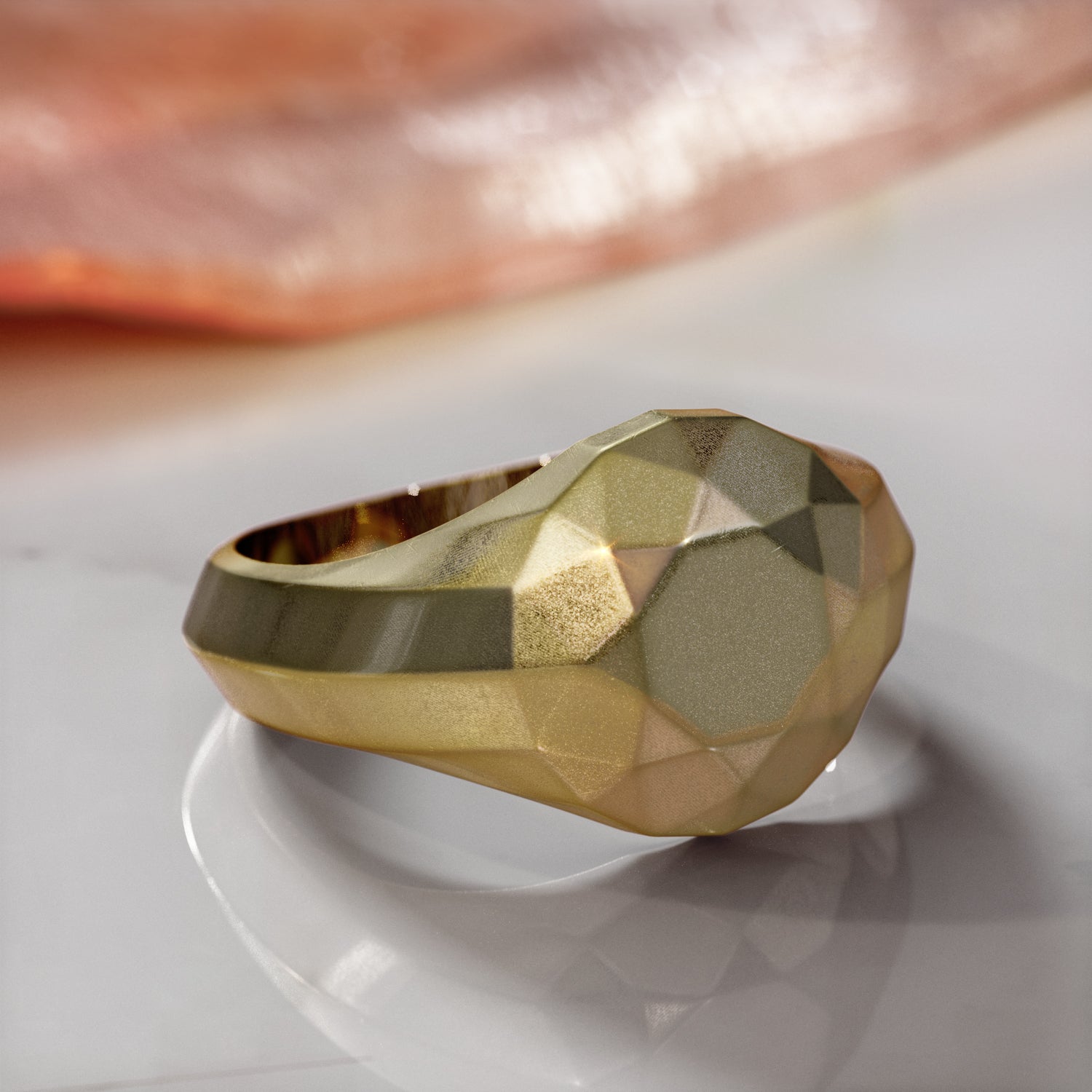 14K Rose Gold Diamond Shaped Faceted Signet Ring
