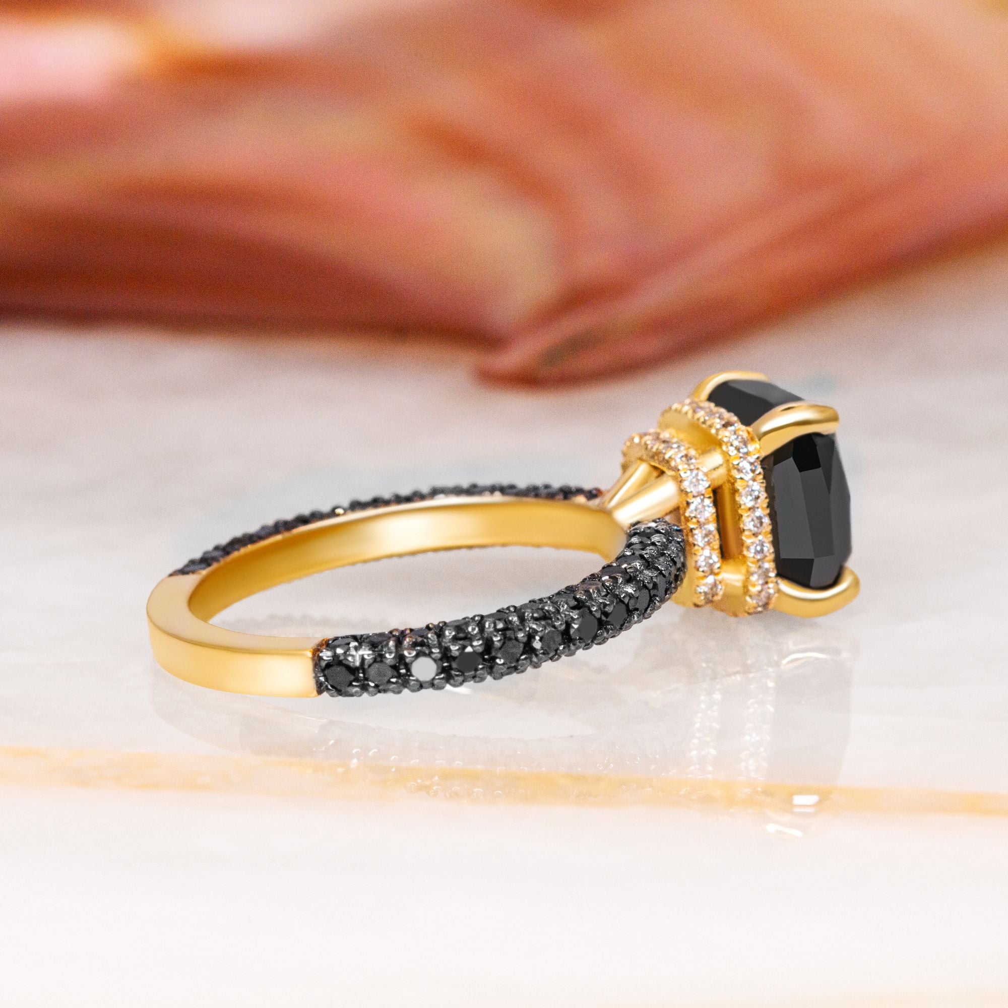 6.44 Carats Three-Sided Natural Black Diamond Cushion