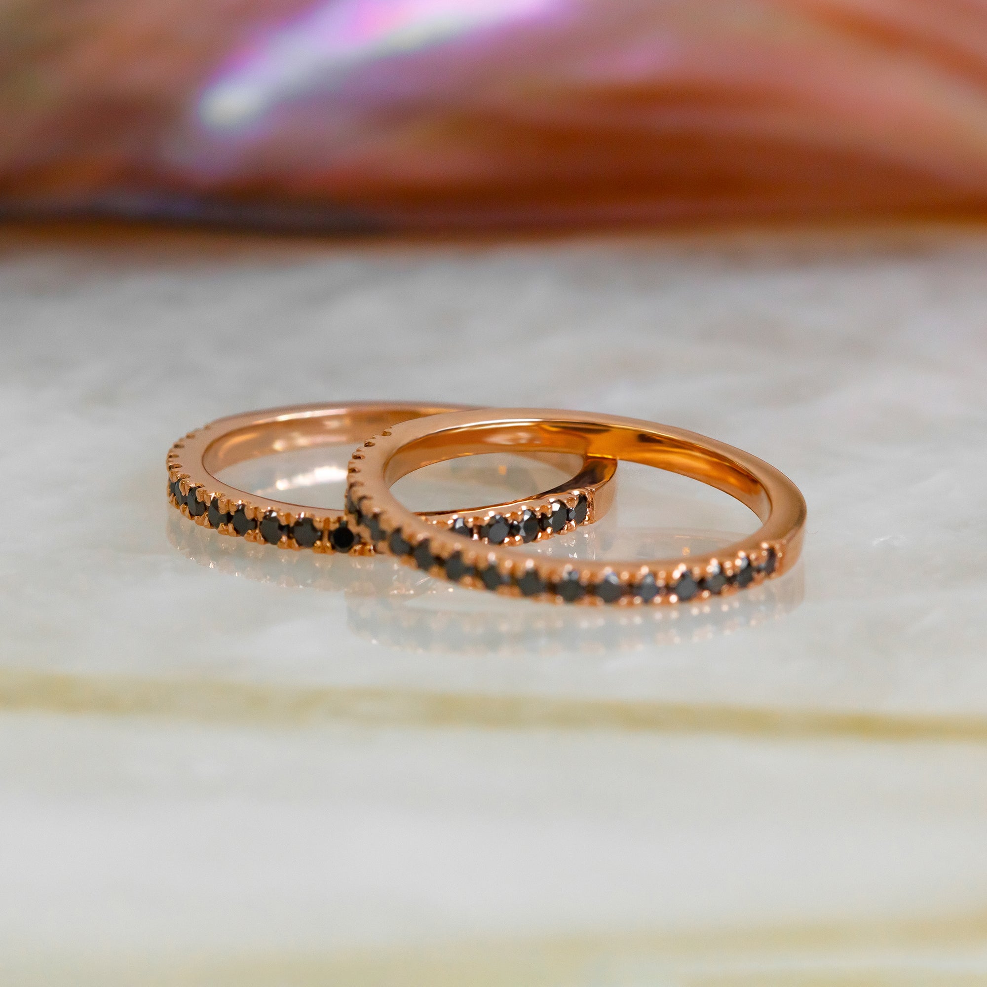 Matching Wedding Ring with Round Cut Natural Black Diamonds