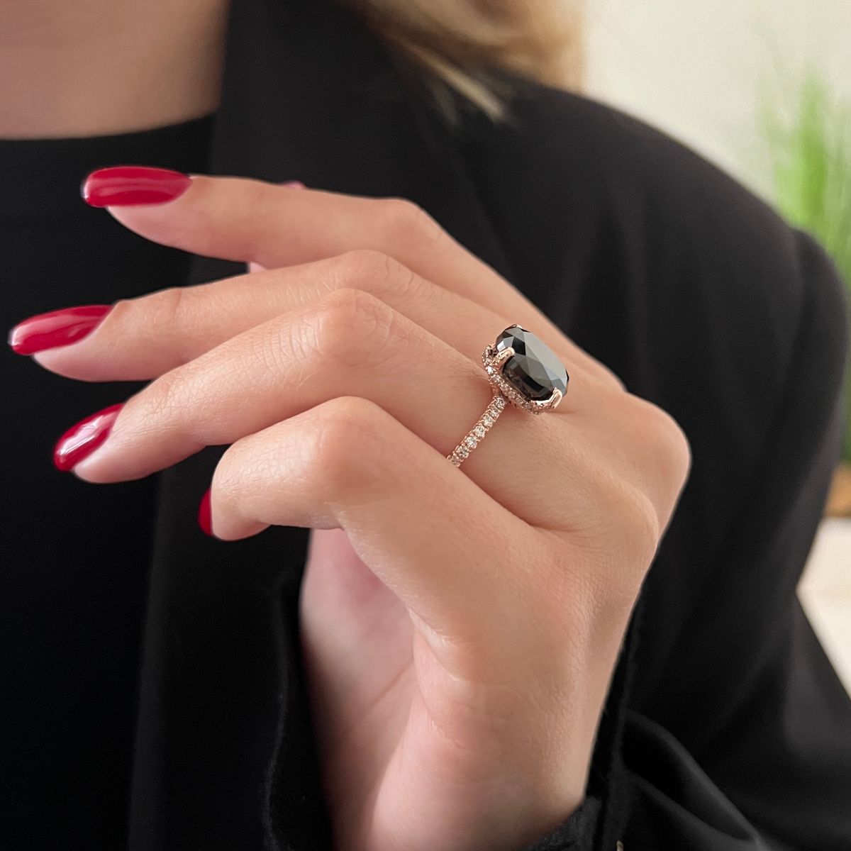 Black & White Natural Diamond Oval Cut Engagement Ring